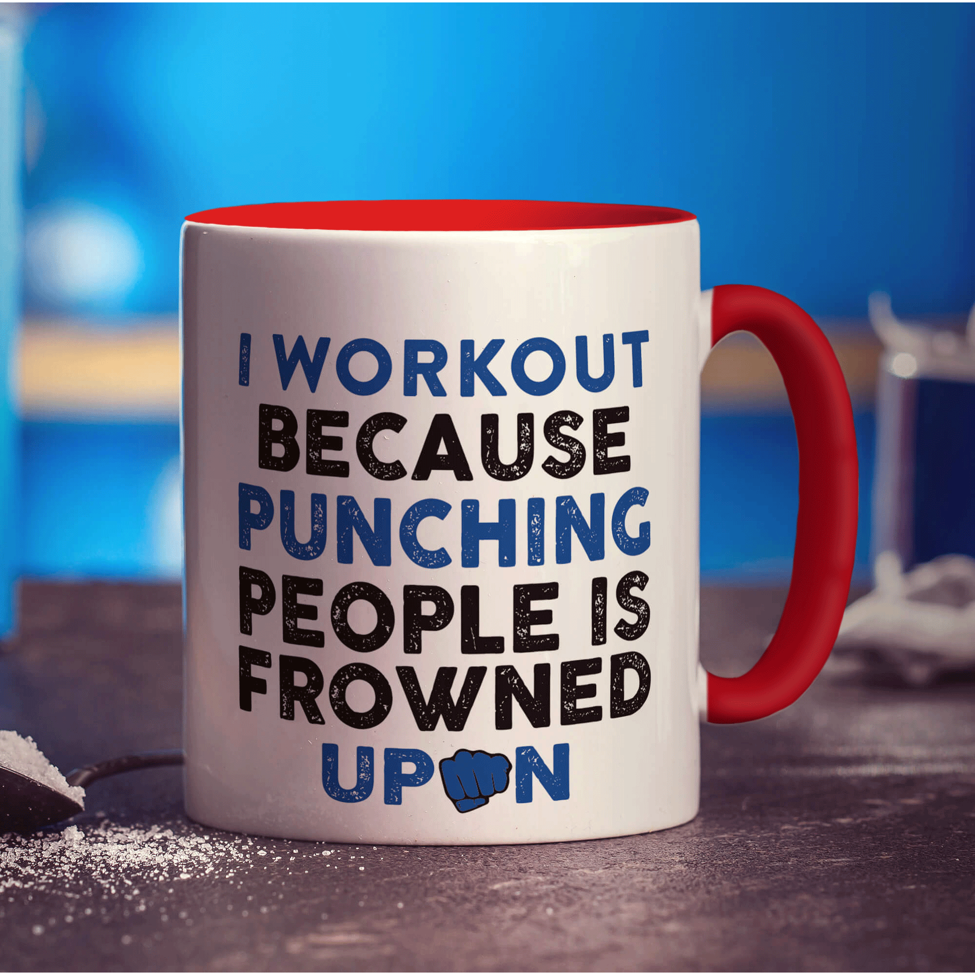 I Workout Because Punching People is Frowned Upon Mug - Standard 330ml (11oz) / Red