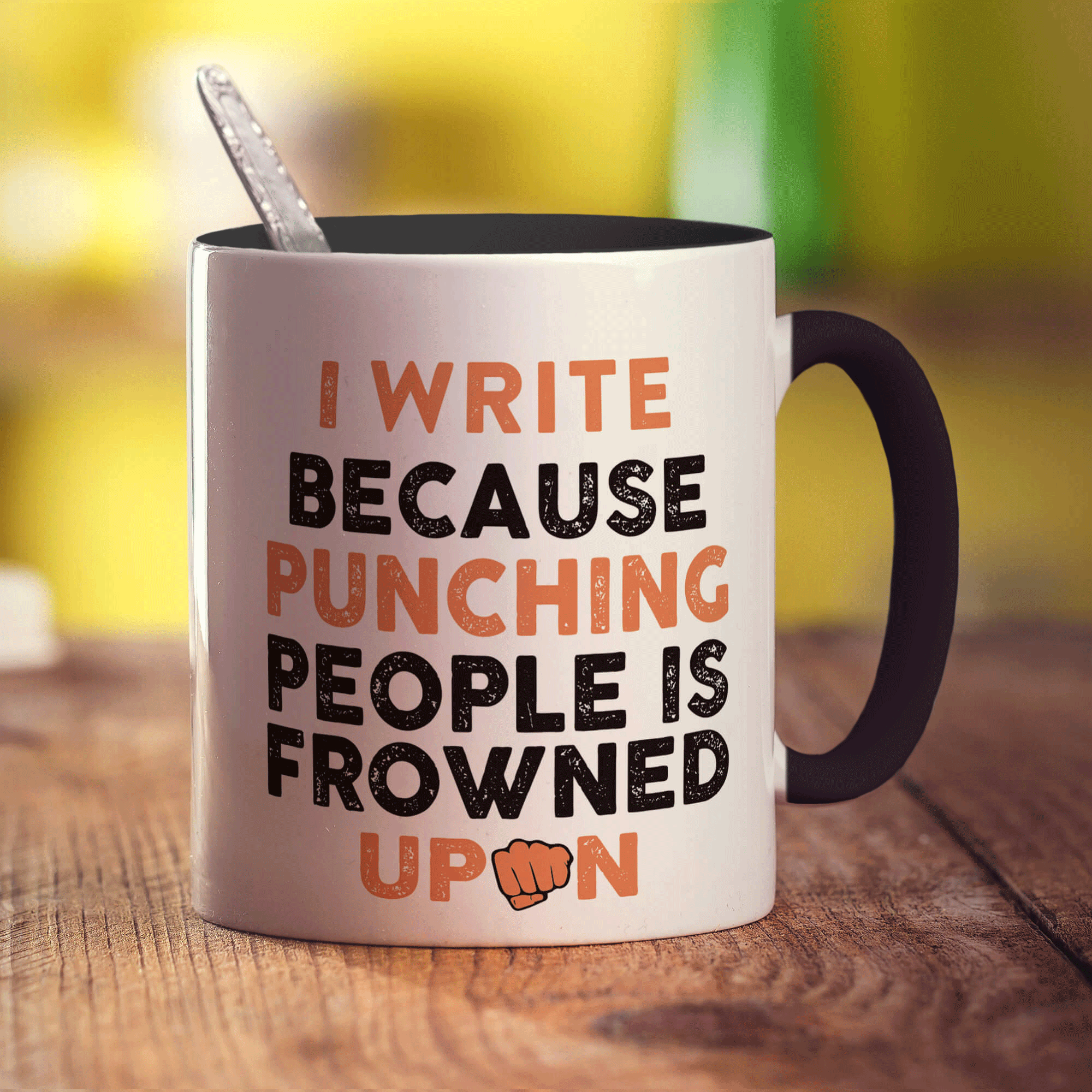 I Write Because Punching People is Frowned Upon Mug - Standard 330ml (11oz) / Black
