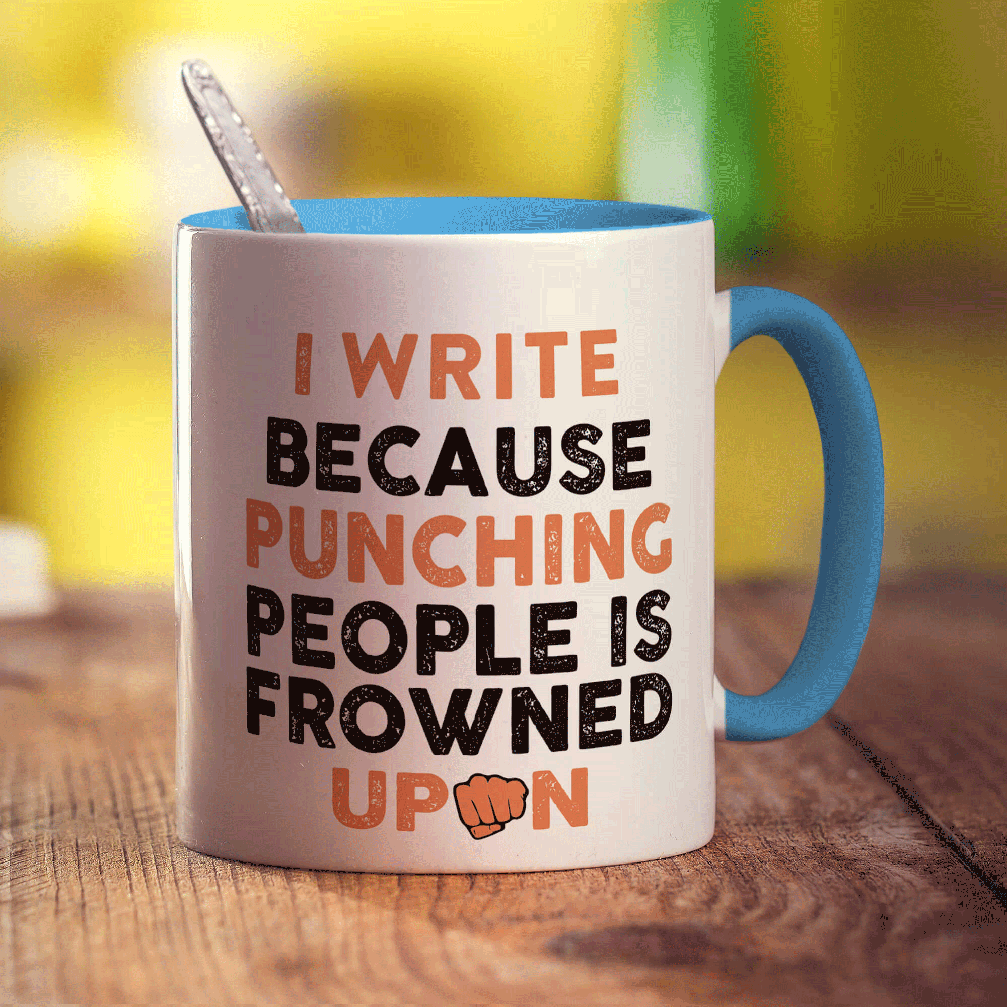 I Write Because Punching People is Frowned Upon Mug - Standard 330ml (11oz) / Blue