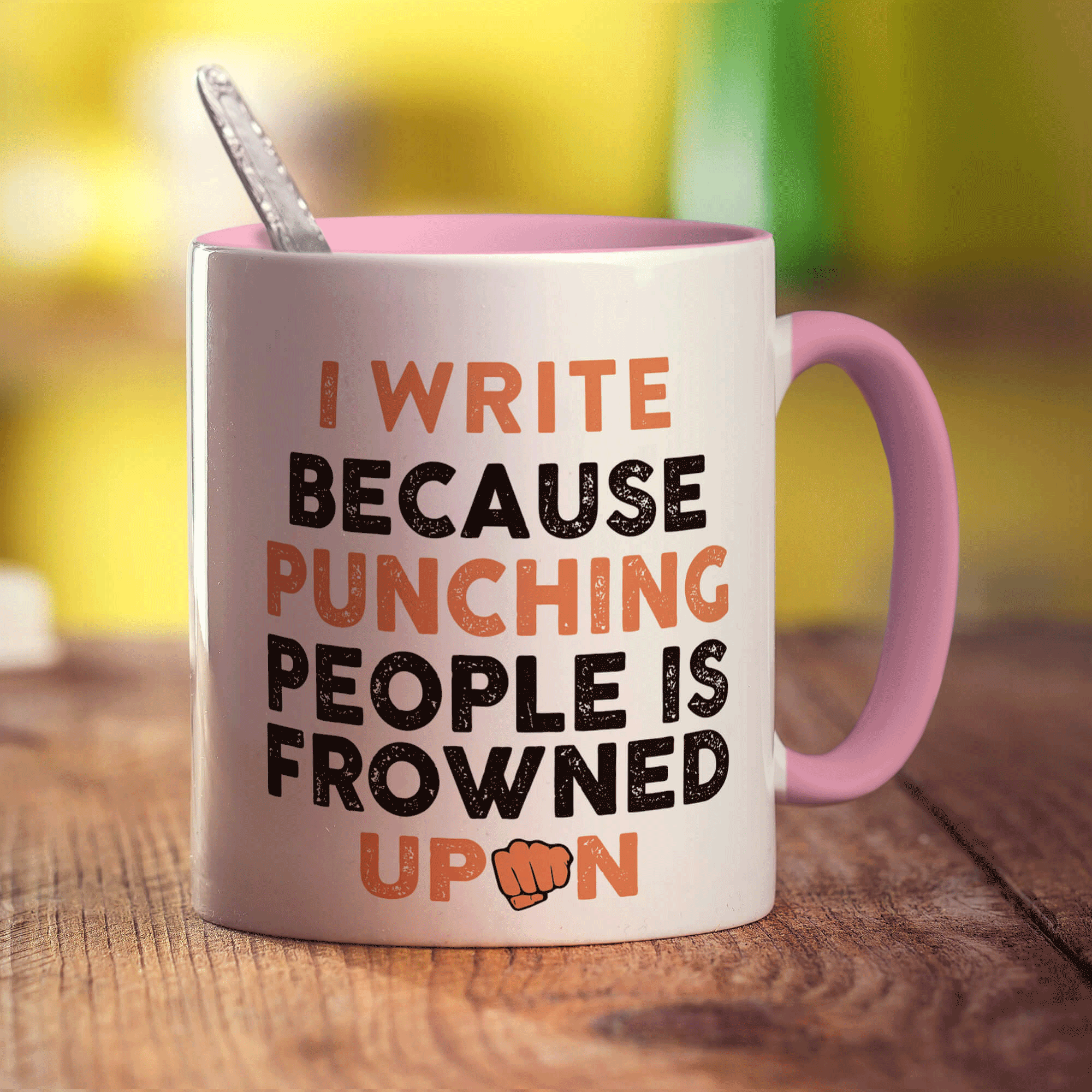 I Write Because Punching People is Frowned Upon Mug - Standard 330ml (11oz) / Pink