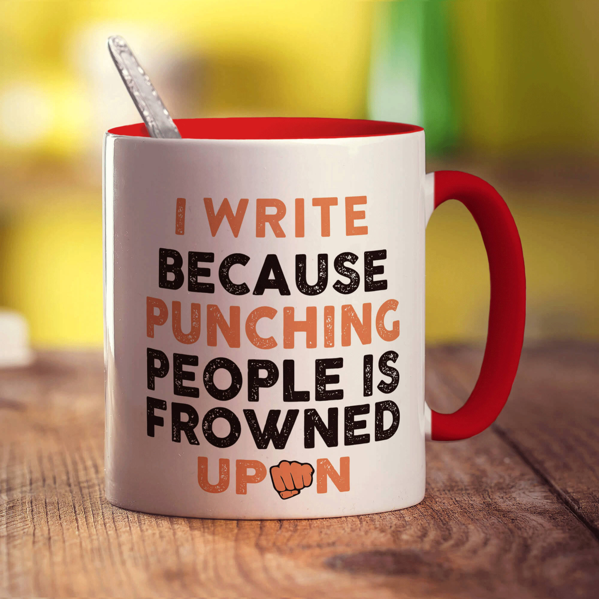 I Write Because Punching People is Frowned Upon Mug - Standard 330ml (11oz) / Red