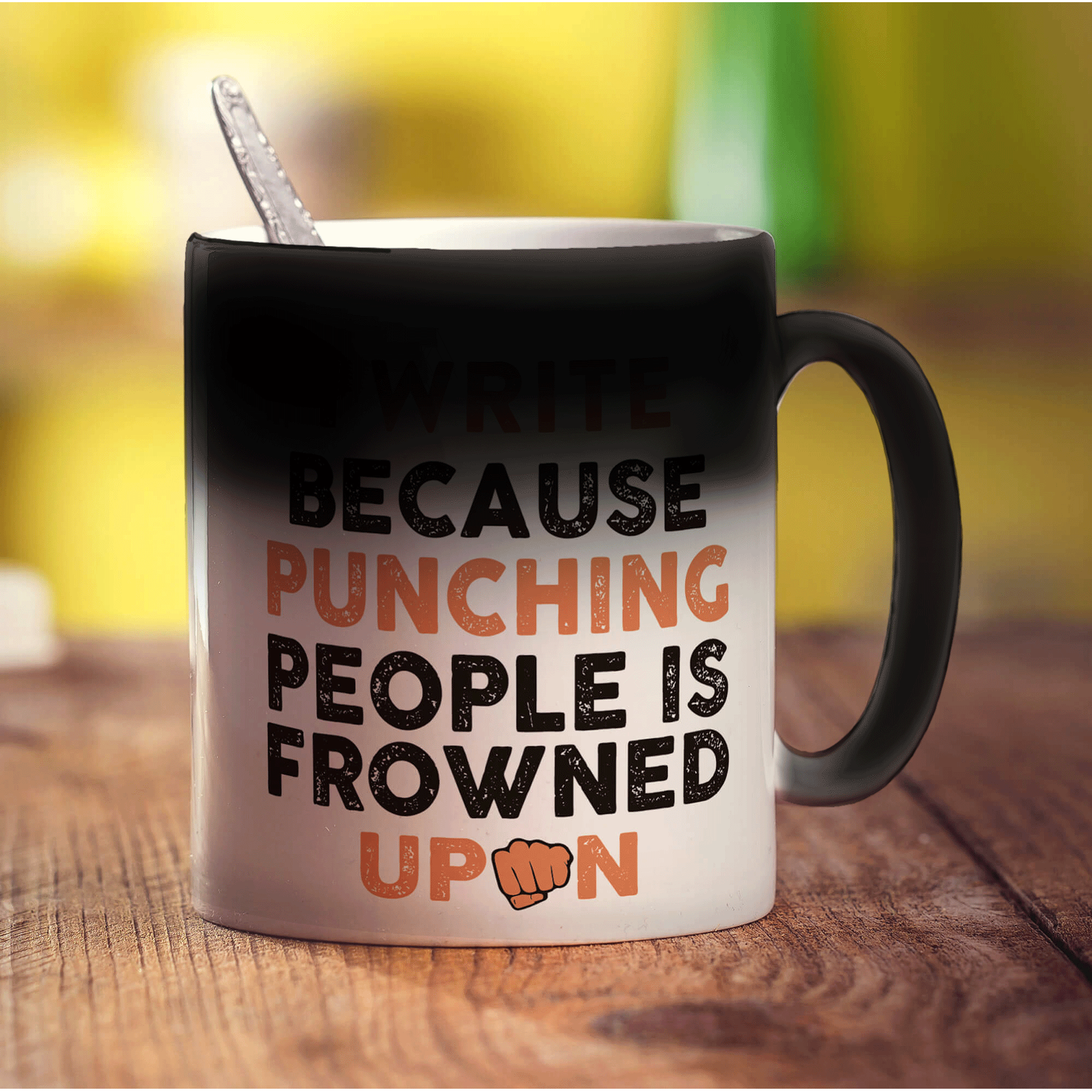 I Write Because Punching People is Frowned Upon Mug - Standard 330ml (11oz) / Magic Mug