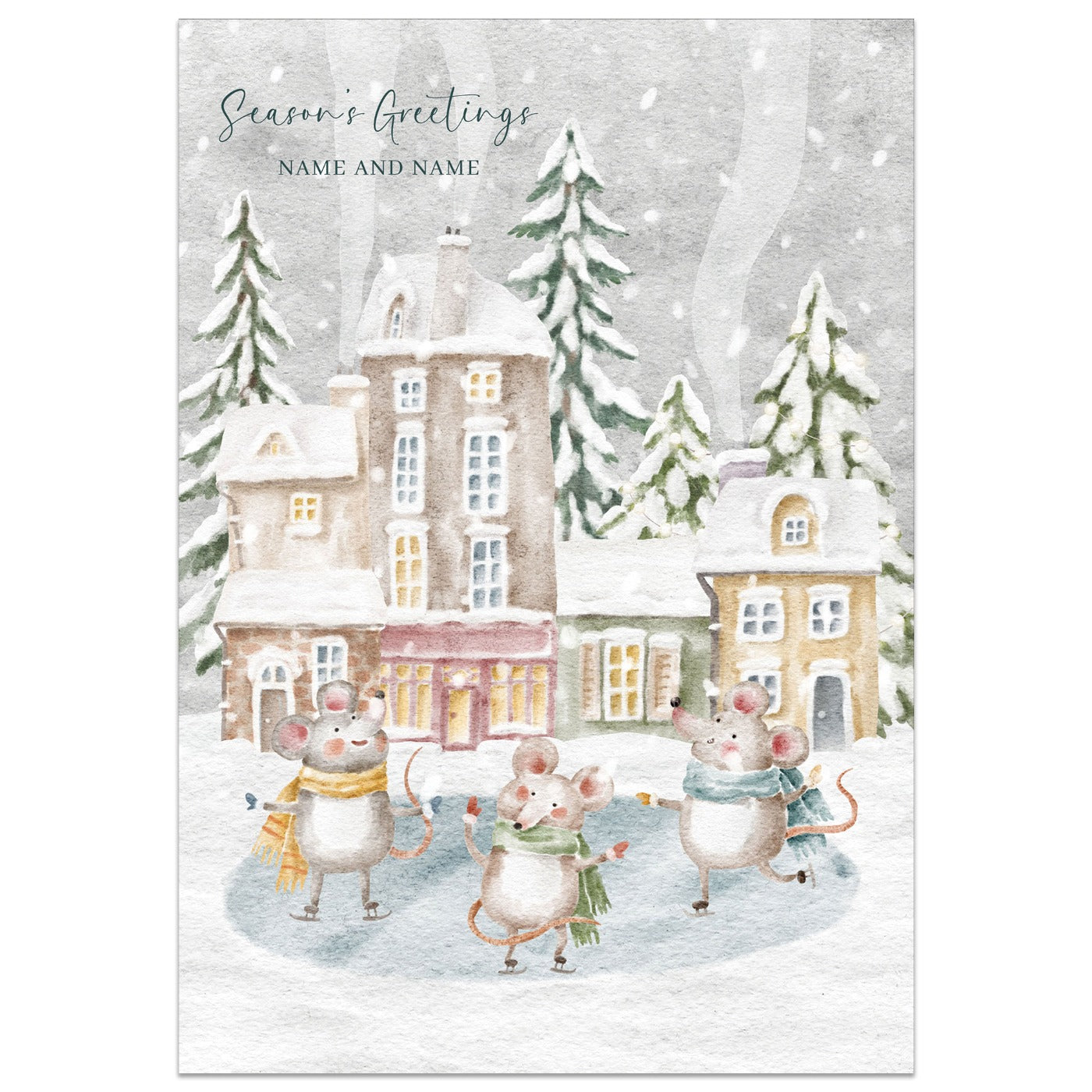 Ice Skating Christmas Mice Card