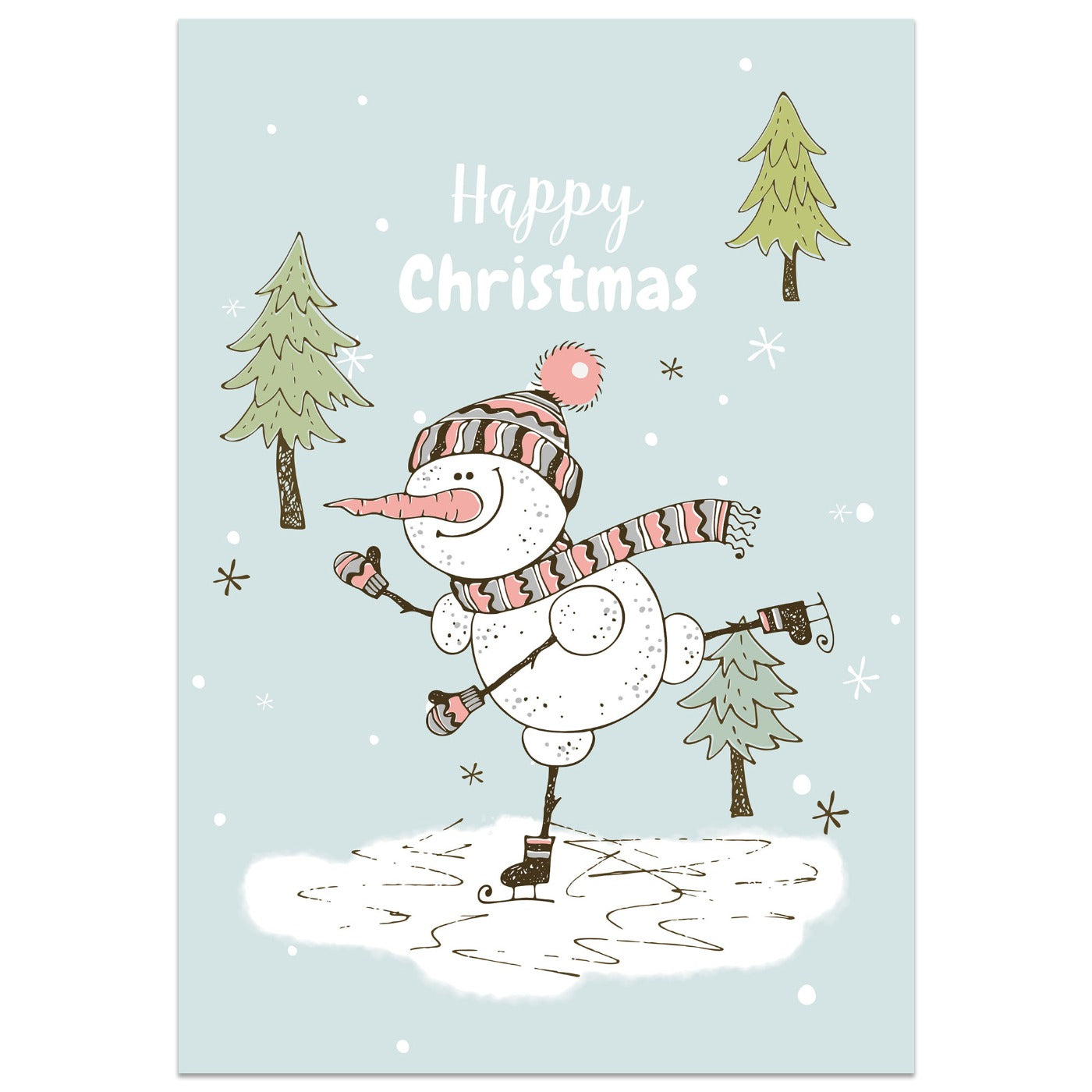 Ice Skating Snowman Christmas Card