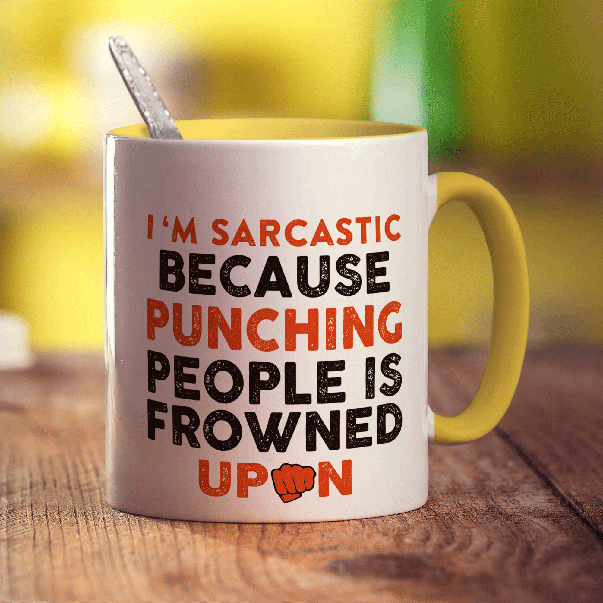 I'm Sarcastic Because Punching People is Frowned Upon Mug - Standard 330ml (11oz) / Yellow