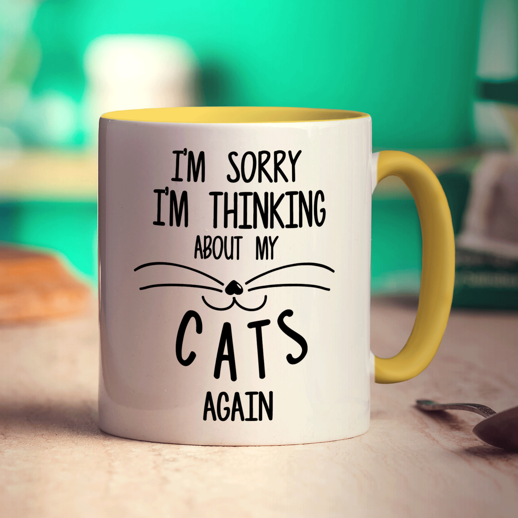 I'm Sorry I'm Thinking About My Cats Again Mug - Standard 330ml (11oz) / Yellow
