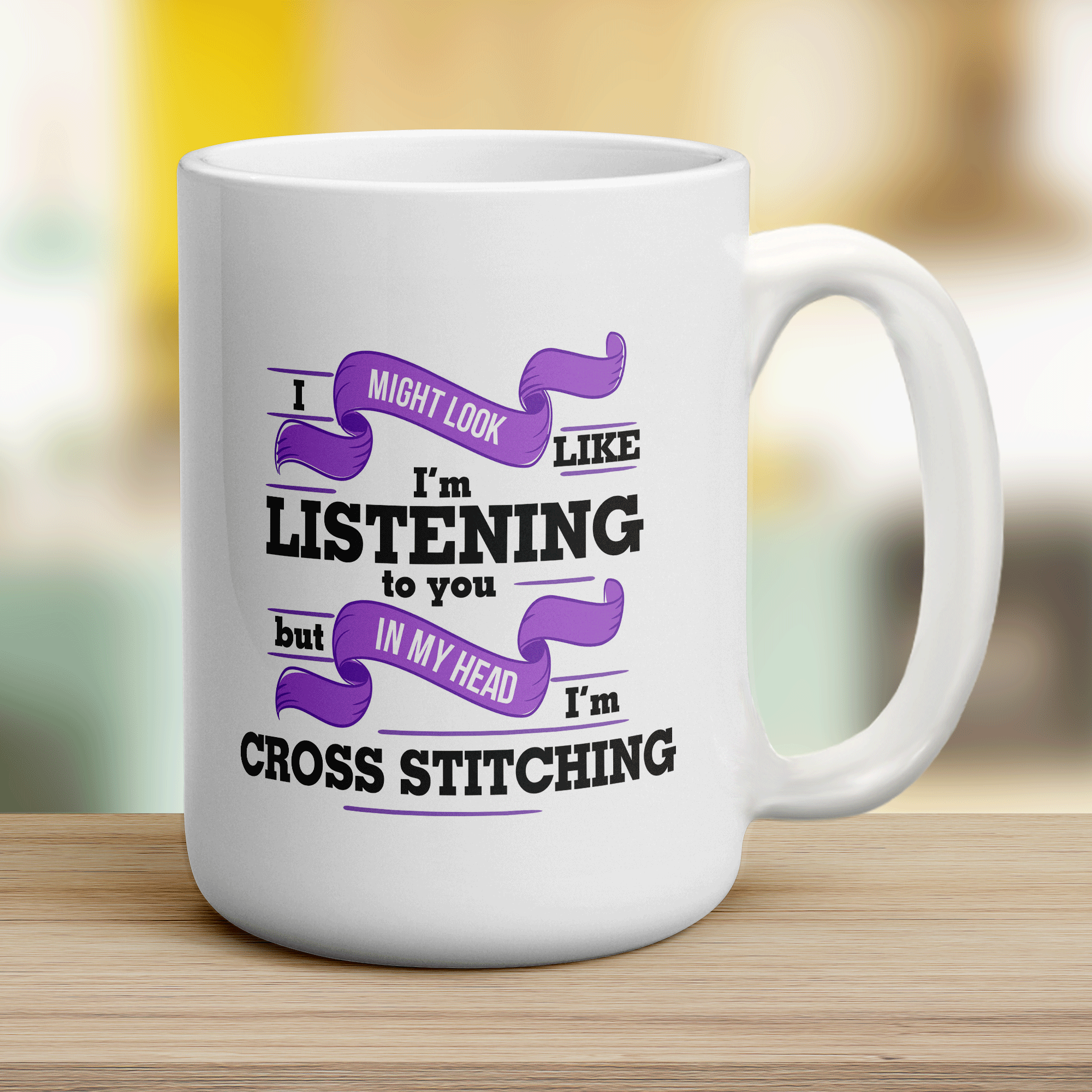 I Might Look Like I'm Working But in My Head I'm Cross Stitching Mug - Jumbo 440ml (15oz) / White