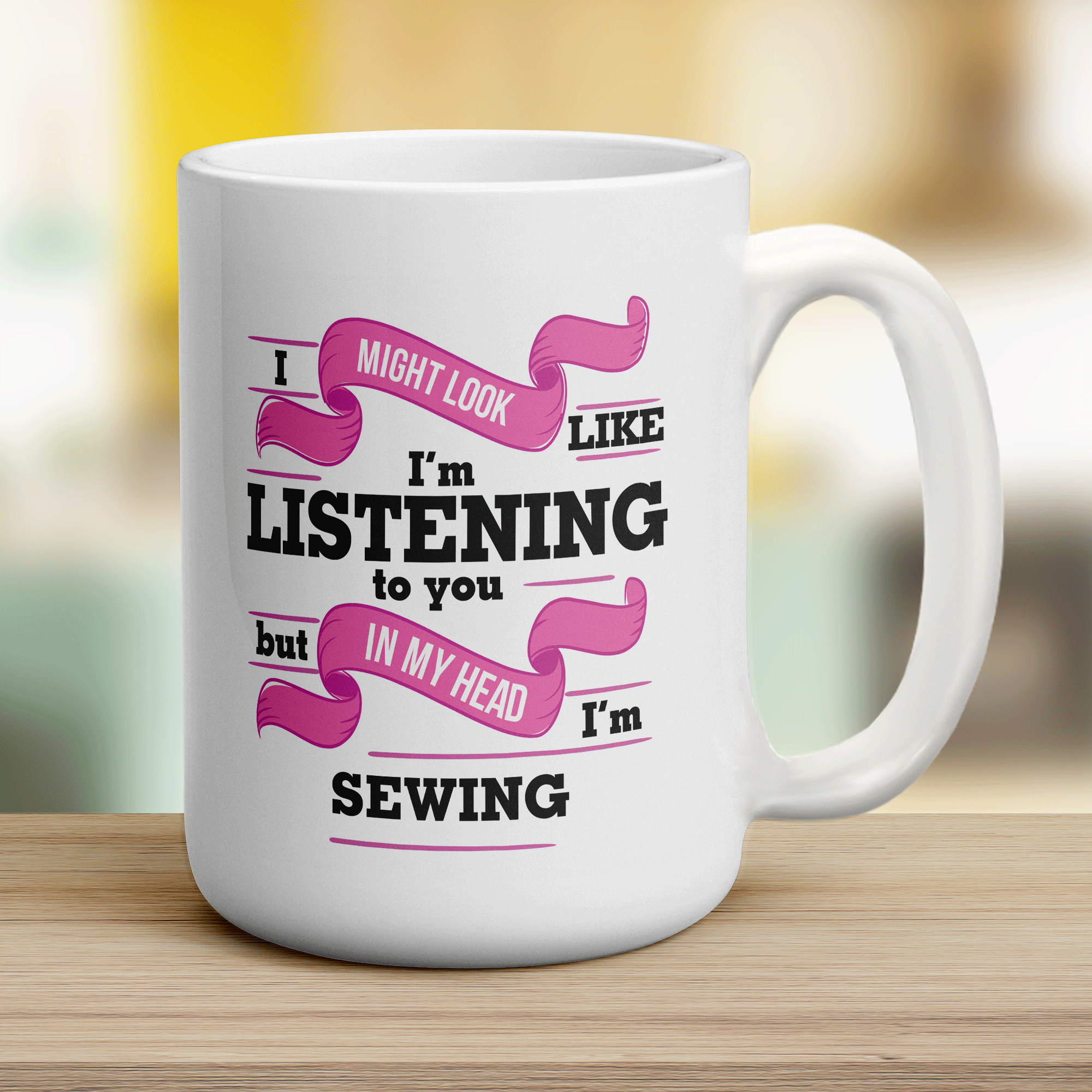 I Might Look Like I'm Listening to you But In My Head I'm Sewing Mug - Jumbo 440ml (15oz) / White