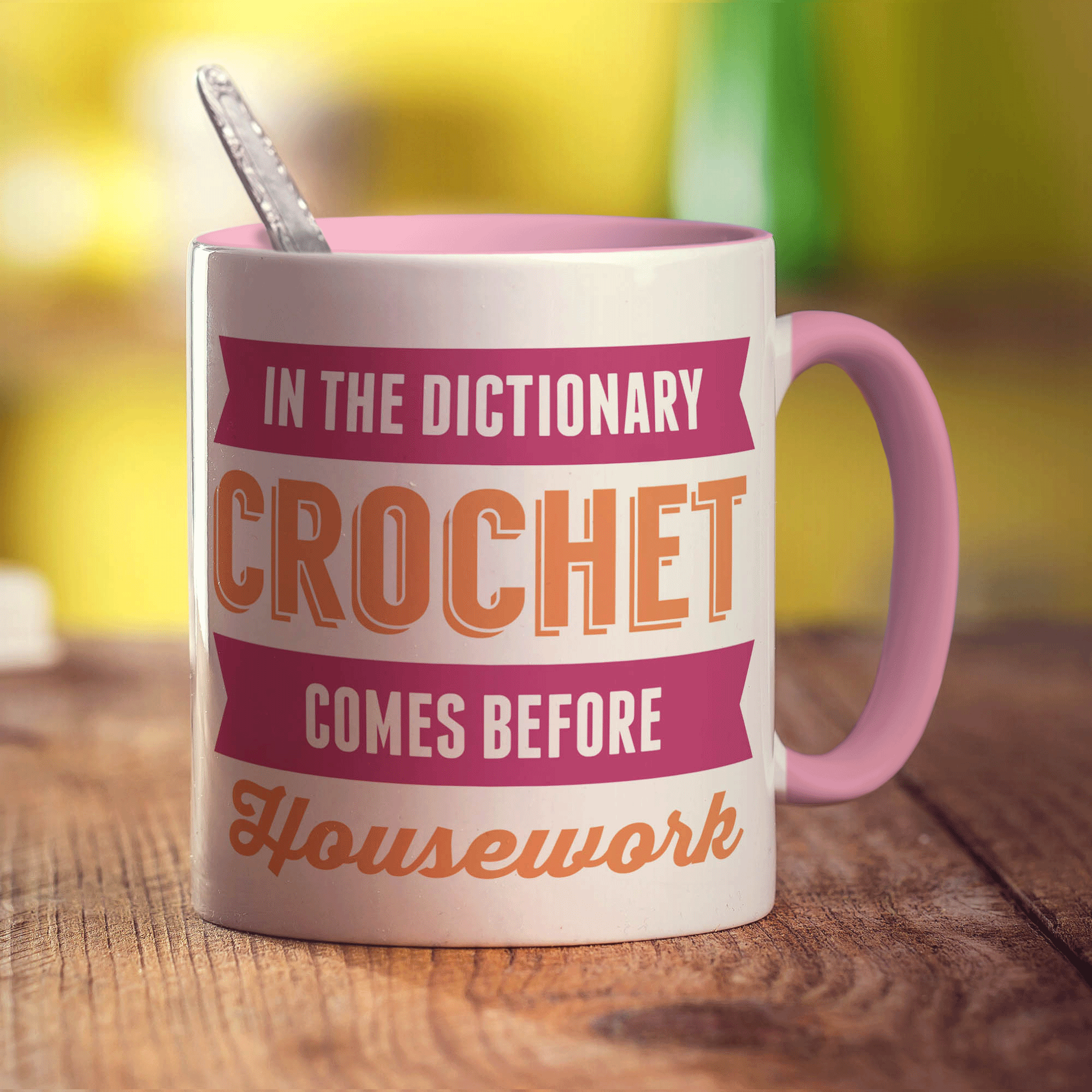 In The Dictionary Crochet Comes Before Housework Mug - Standard 330ml (11oz) / Pink