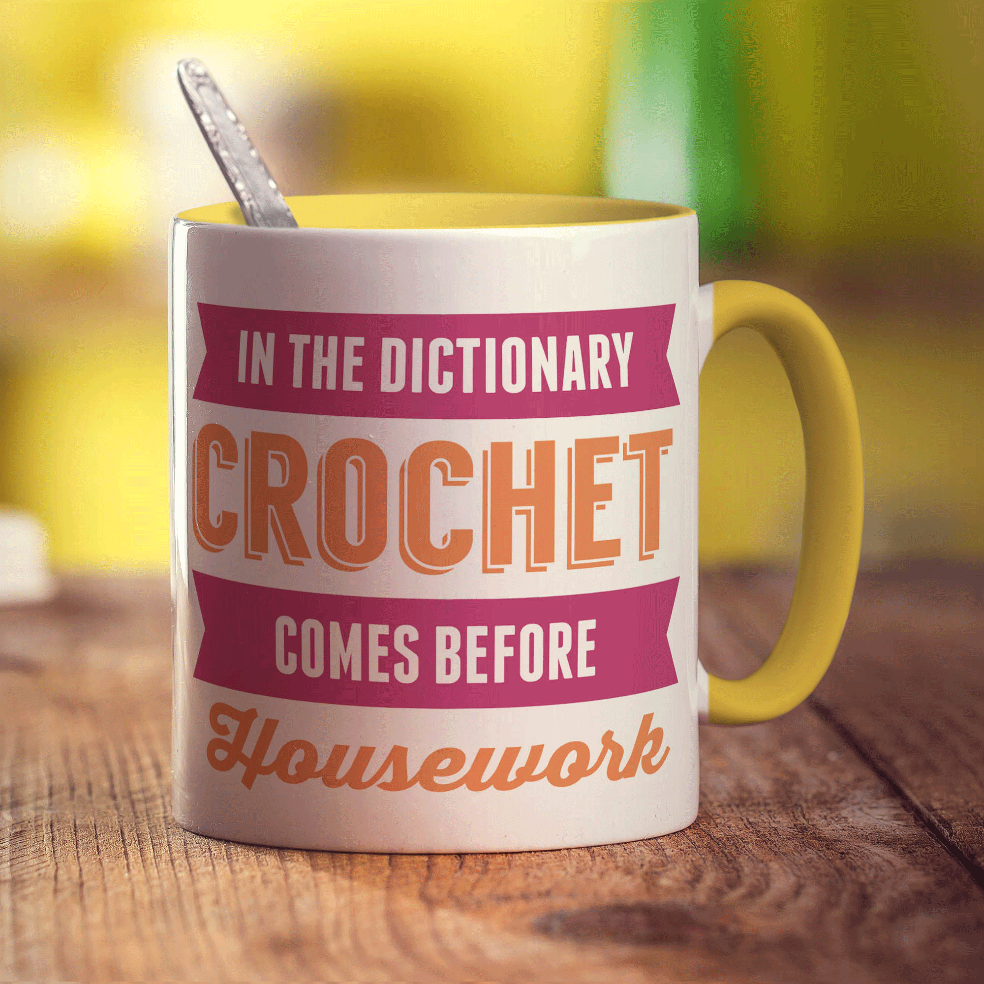 In The Dictionary Crochet Comes Before Housework Mug - Standard 330ml (11oz) / Yellow