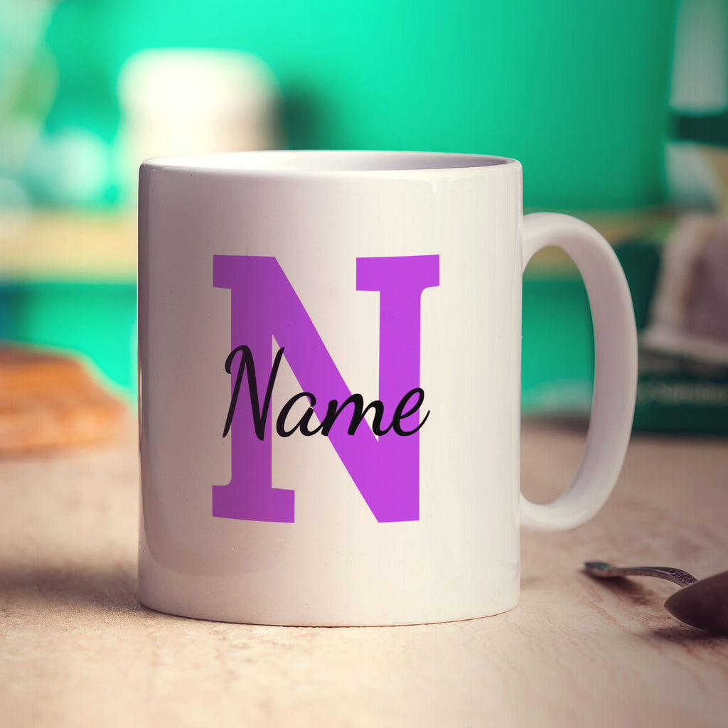 Initial and Name Mug with Photo - Purple
