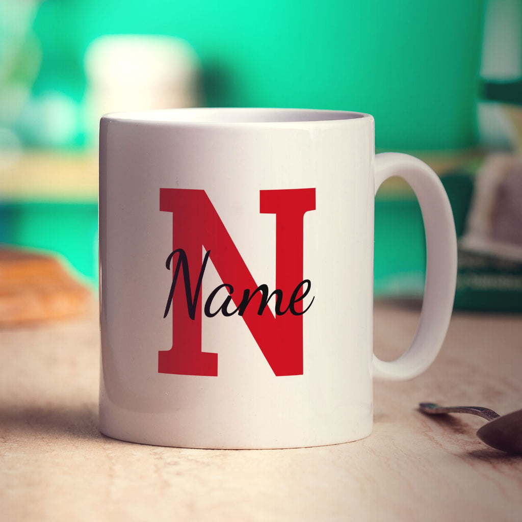 Personalised Mug with Initial and Name - Standard 330ml (11oz) / Red / White