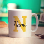 Personalised Mug with Initial and Name - Standard 330ml (11oz) / Yellow / White