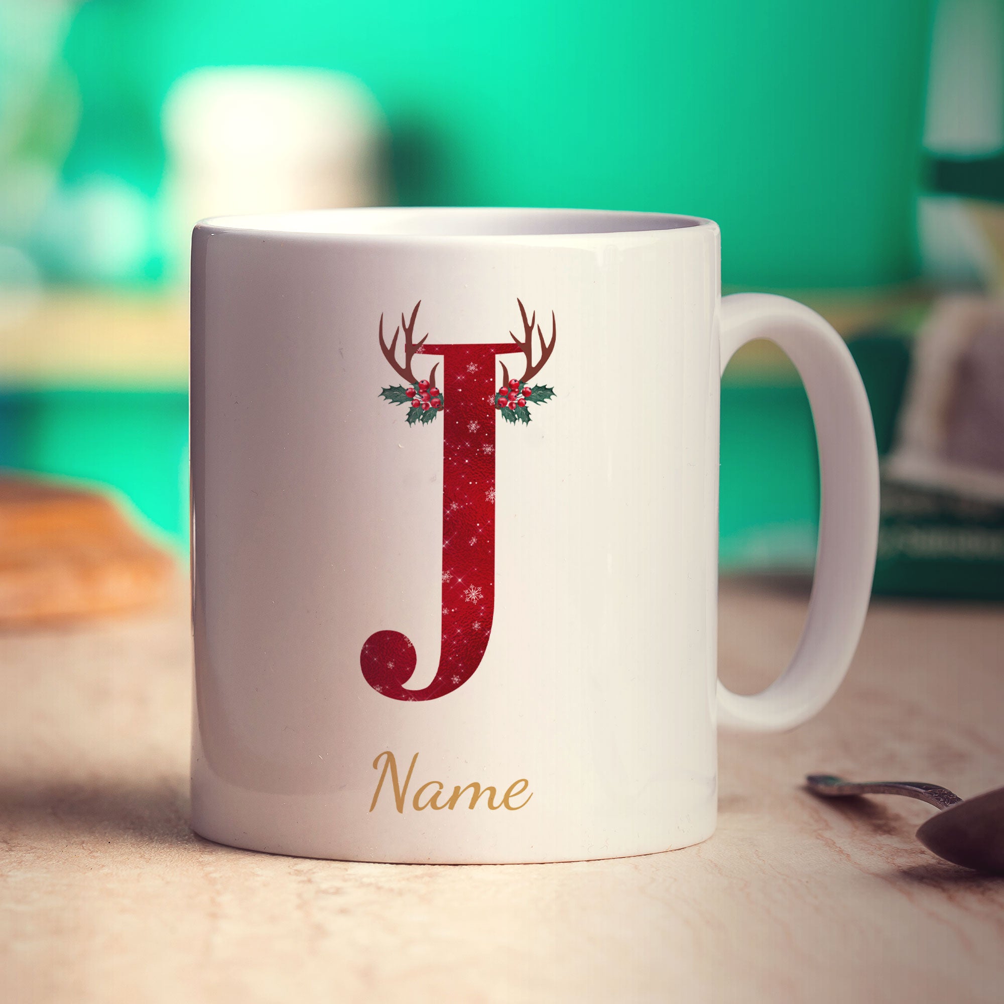Personalised Festive Initial Mug with Name