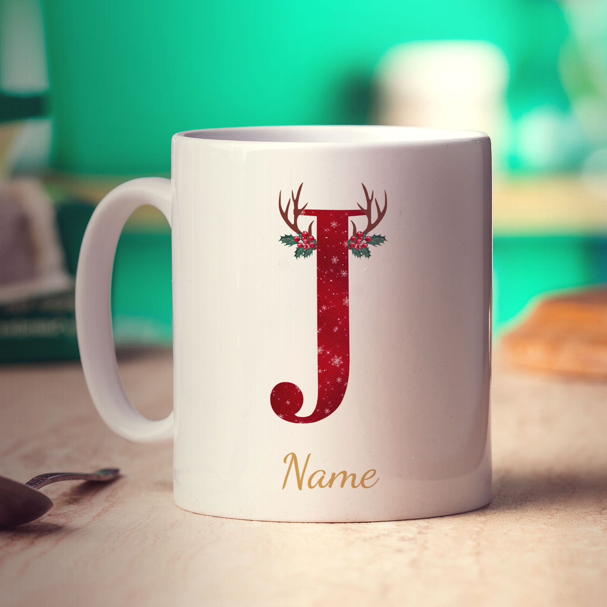 Personalised Festive Initial Mug with Name