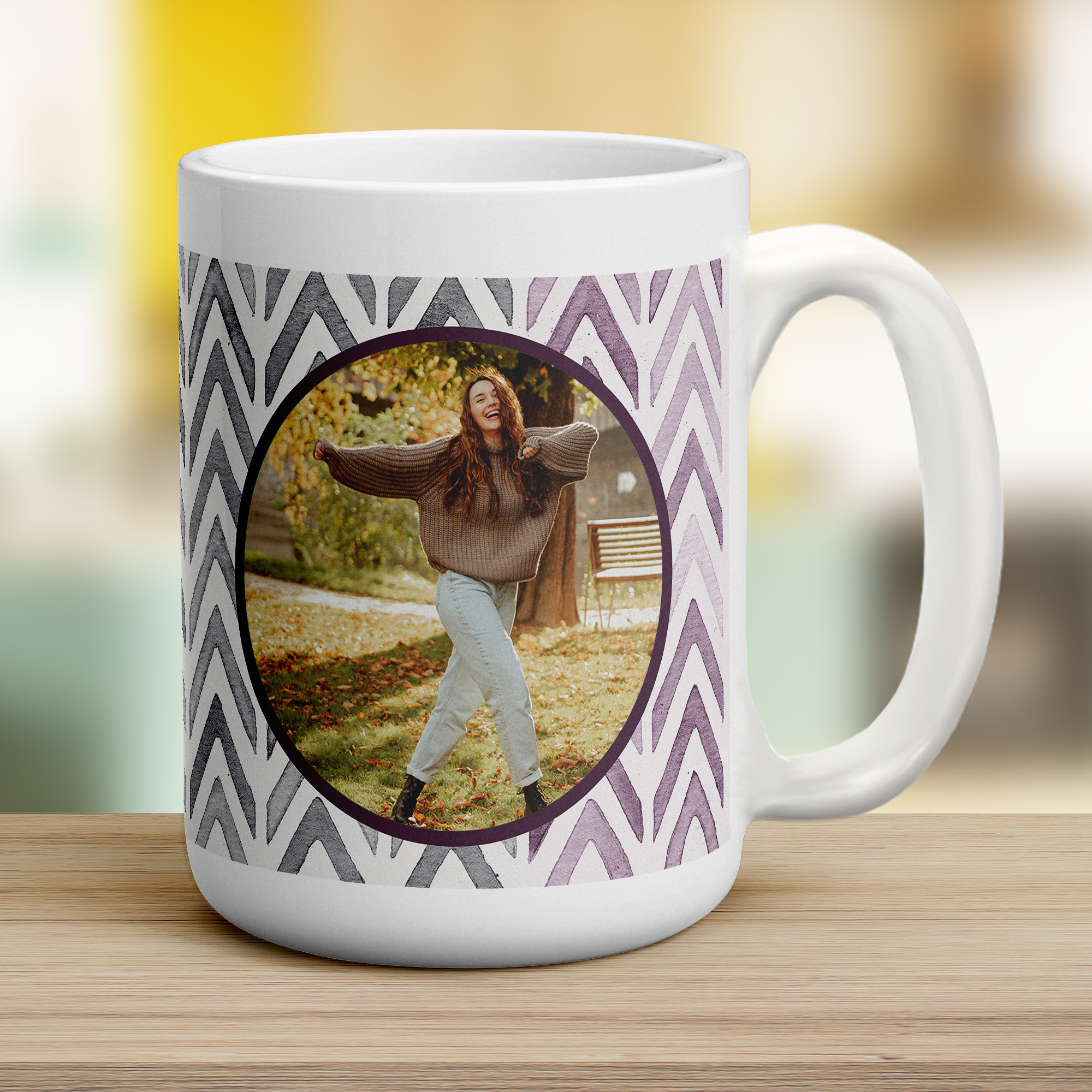 Purple Watercolour Chevron Photo Mug - Jumbo 440ml (15oz) / White