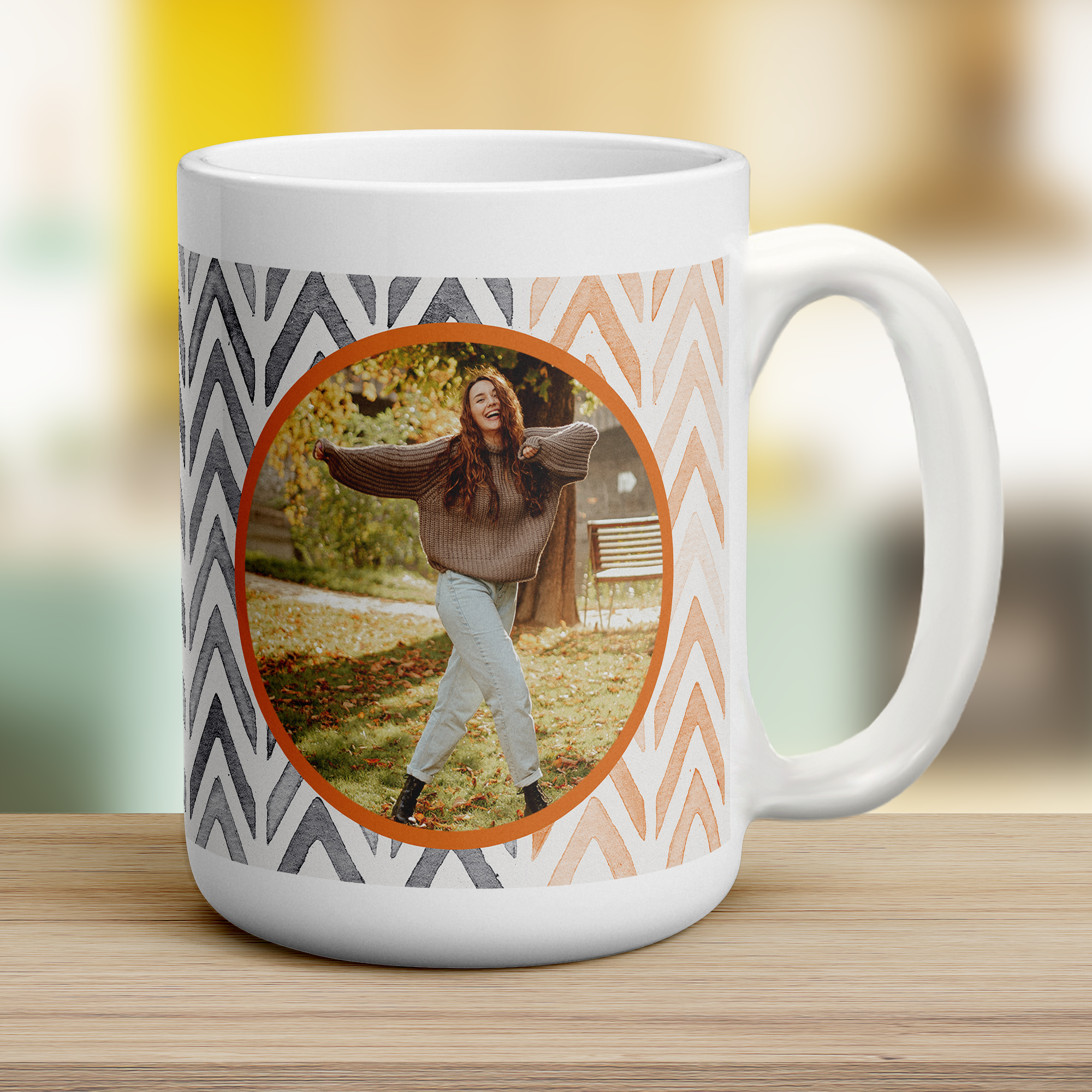 Orange Watercolour Chevron Photo Mug - Jumbo 440ml (15oz) / White