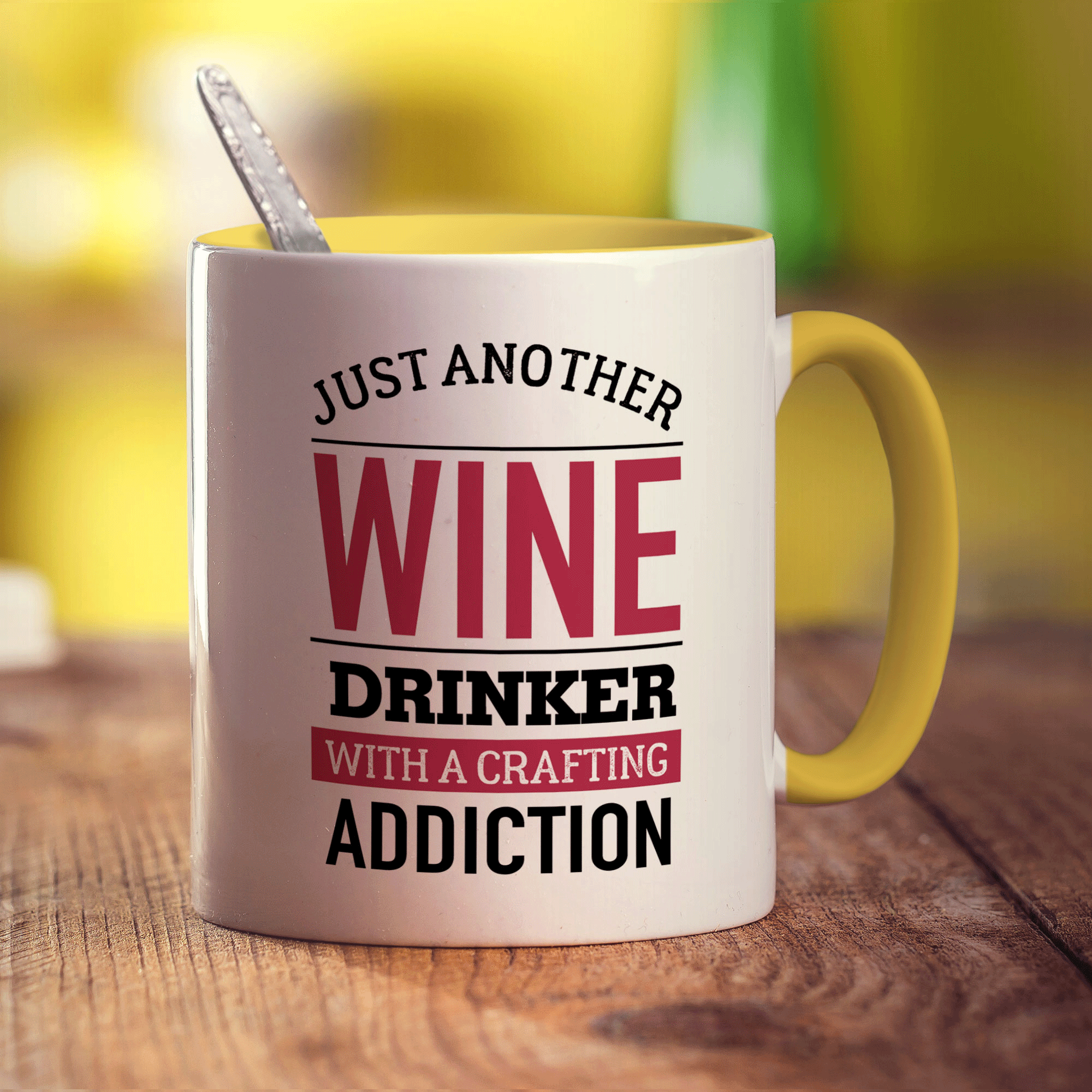 Just Another Wine Drinker with a Crafting Addiction Mug - Standard 330ml (11oz) / Yellow