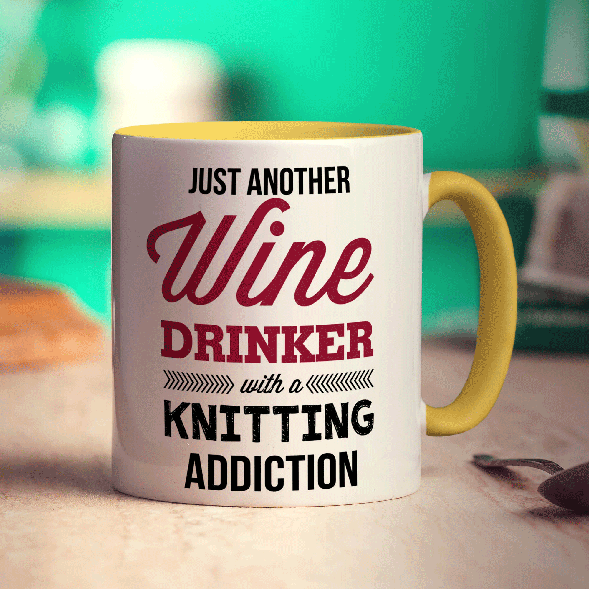 Just Another Wine Drinker with a Knitting Addiction Mug - Standard 330ml (11oz) / Yellow