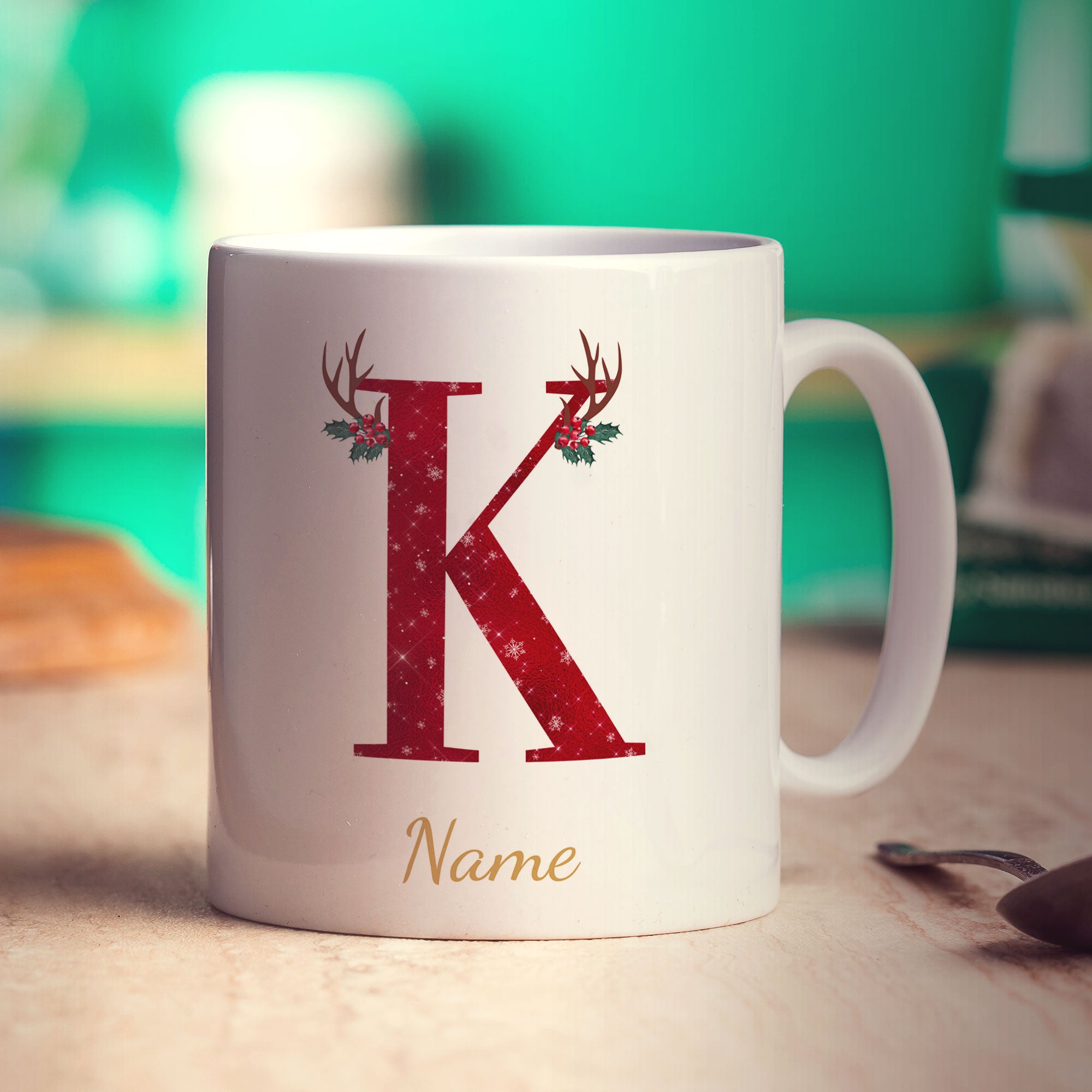Personalised Festive Initial Mug with Name