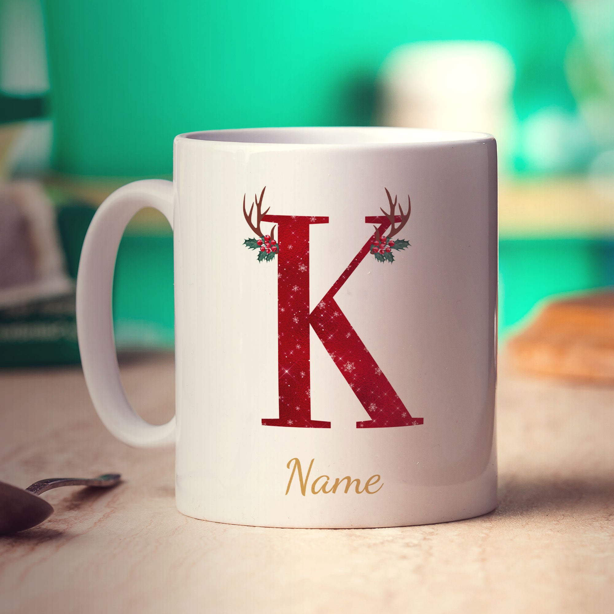 Personalised Festive Initial Mug with Name
