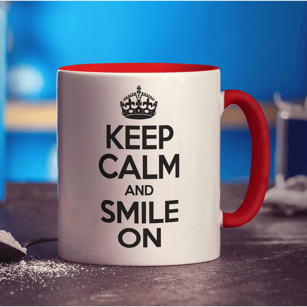 Keep Calm and Smile On Mug - Standard 330ml (11oz) / Red