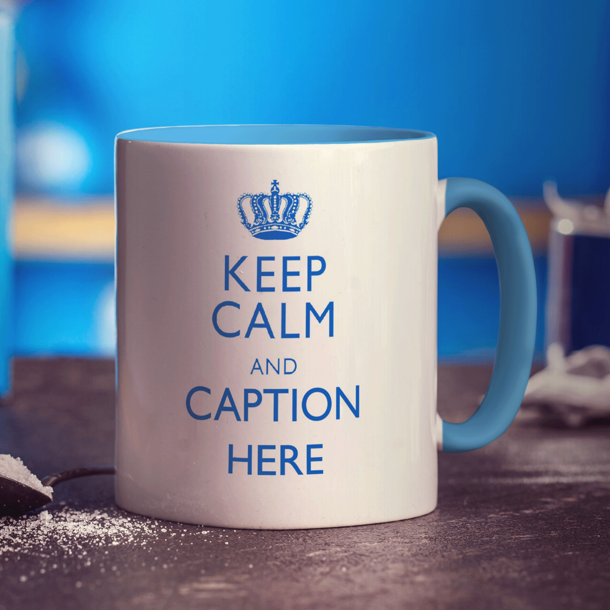 Keep Calm and "Any Caption" Mug - Blue