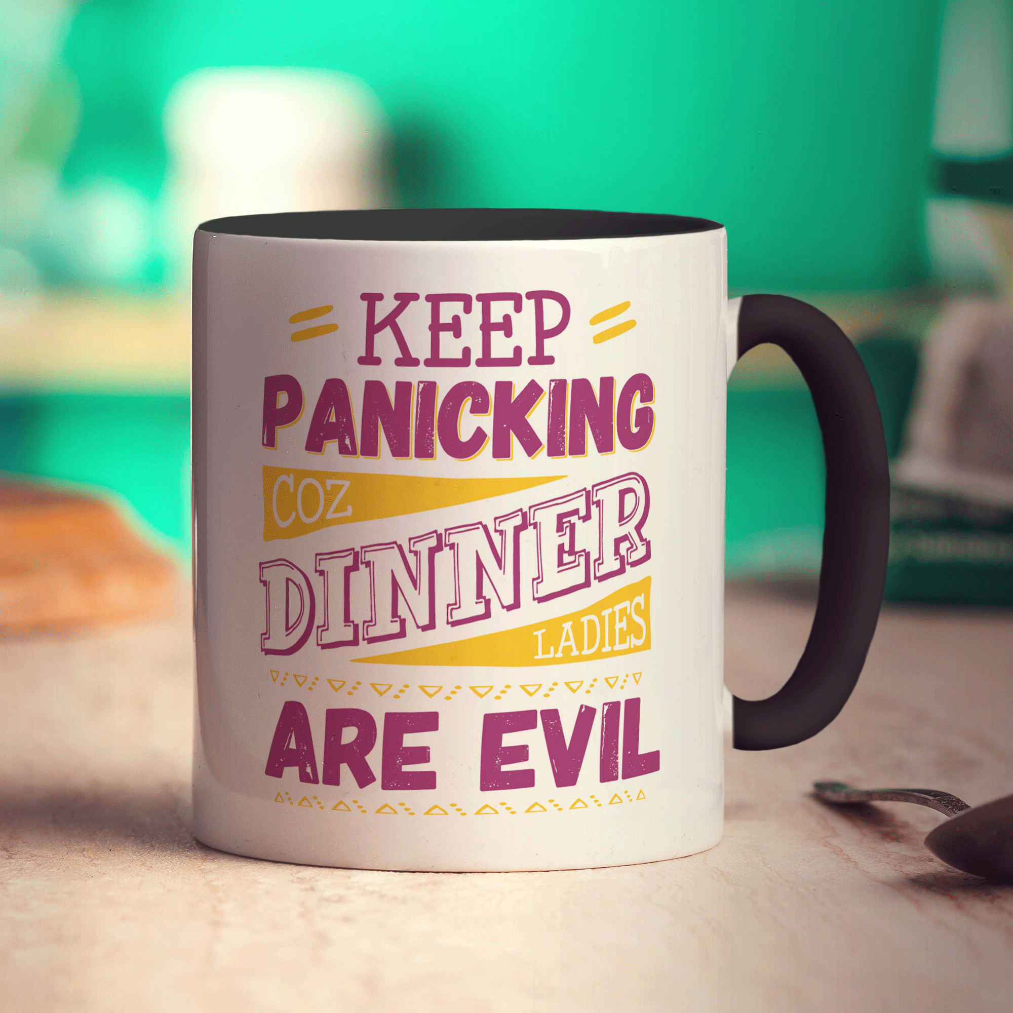 Keep Panicking Coz Dinner Ladies Are Evil Mug - Standard 330ml (11oz) / Black