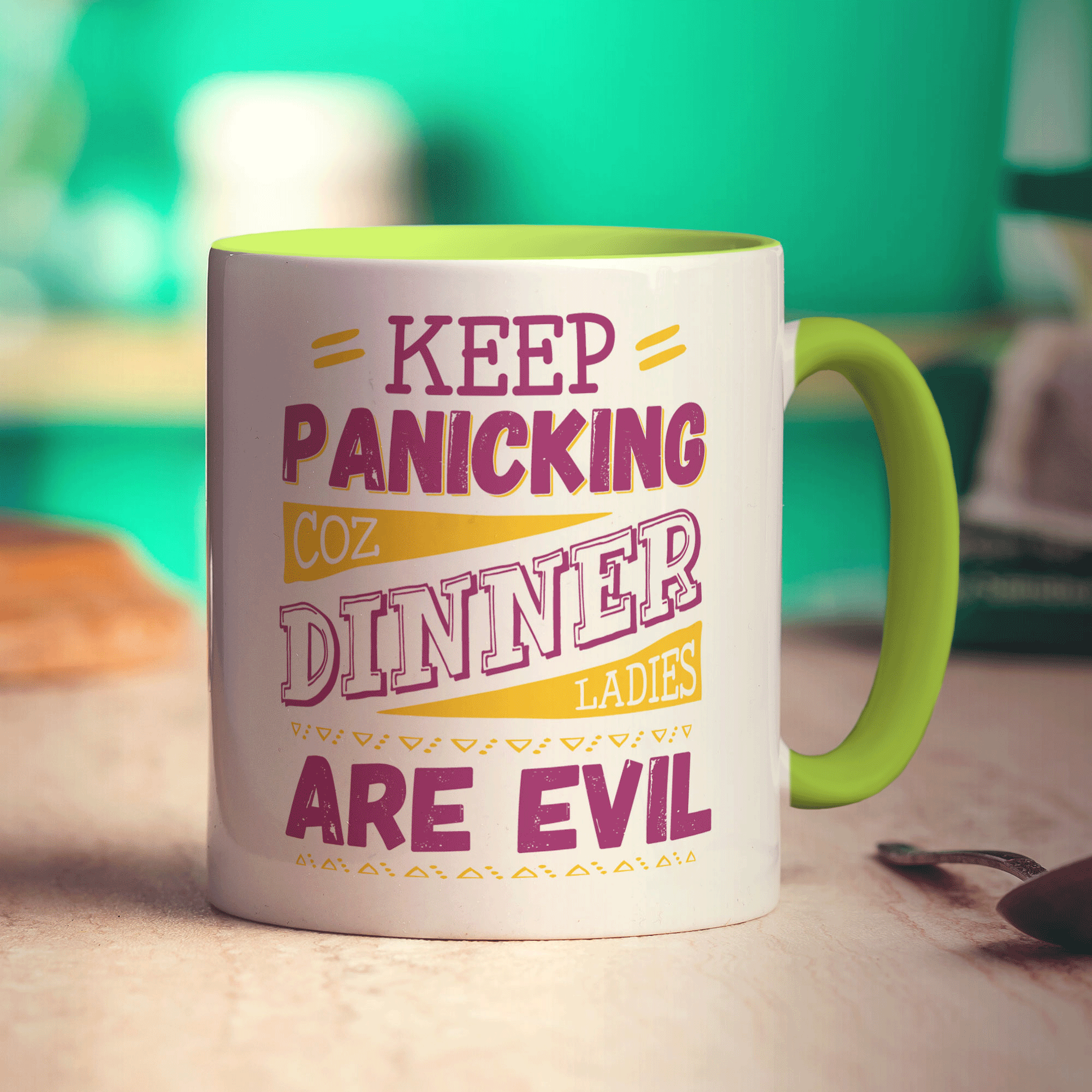 Keep Panicking Coz Dinner Ladies Are Evil Mug - Standard 330ml (11oz) / Green