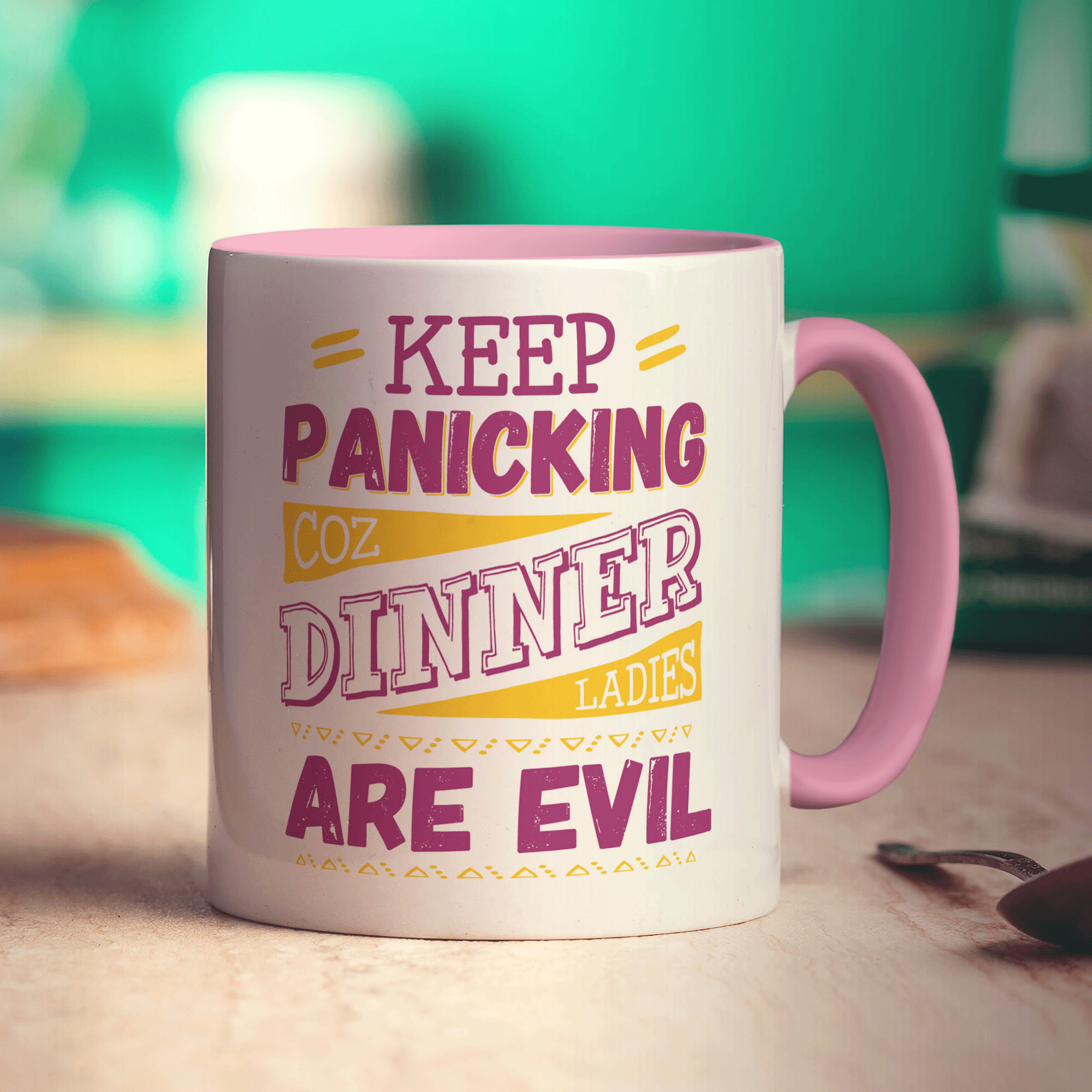 Keep Panicking Coz Dinner Ladies Are Evil Mug - Standard 330ml (11oz) / Pink
