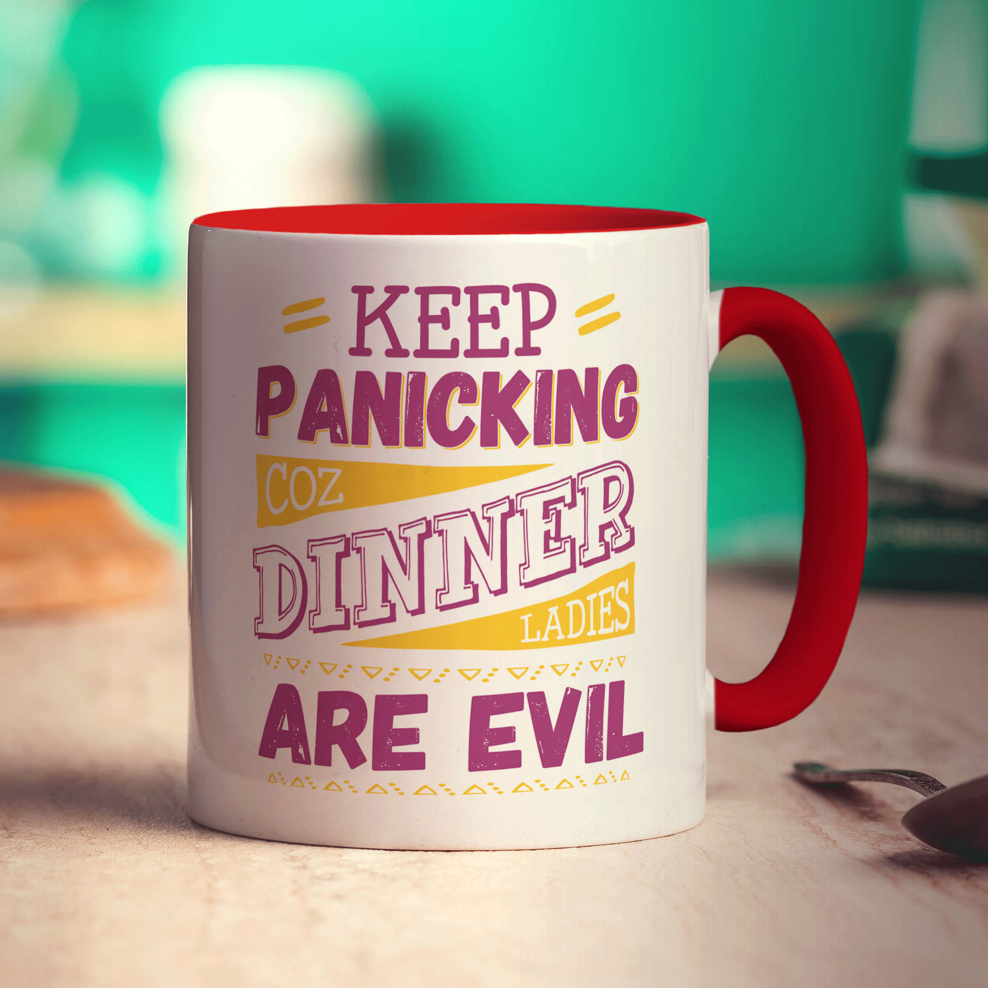 Keep Panicking Coz Dinner Ladies Are Evil Mug - Standard 330ml (11oz) / Red
