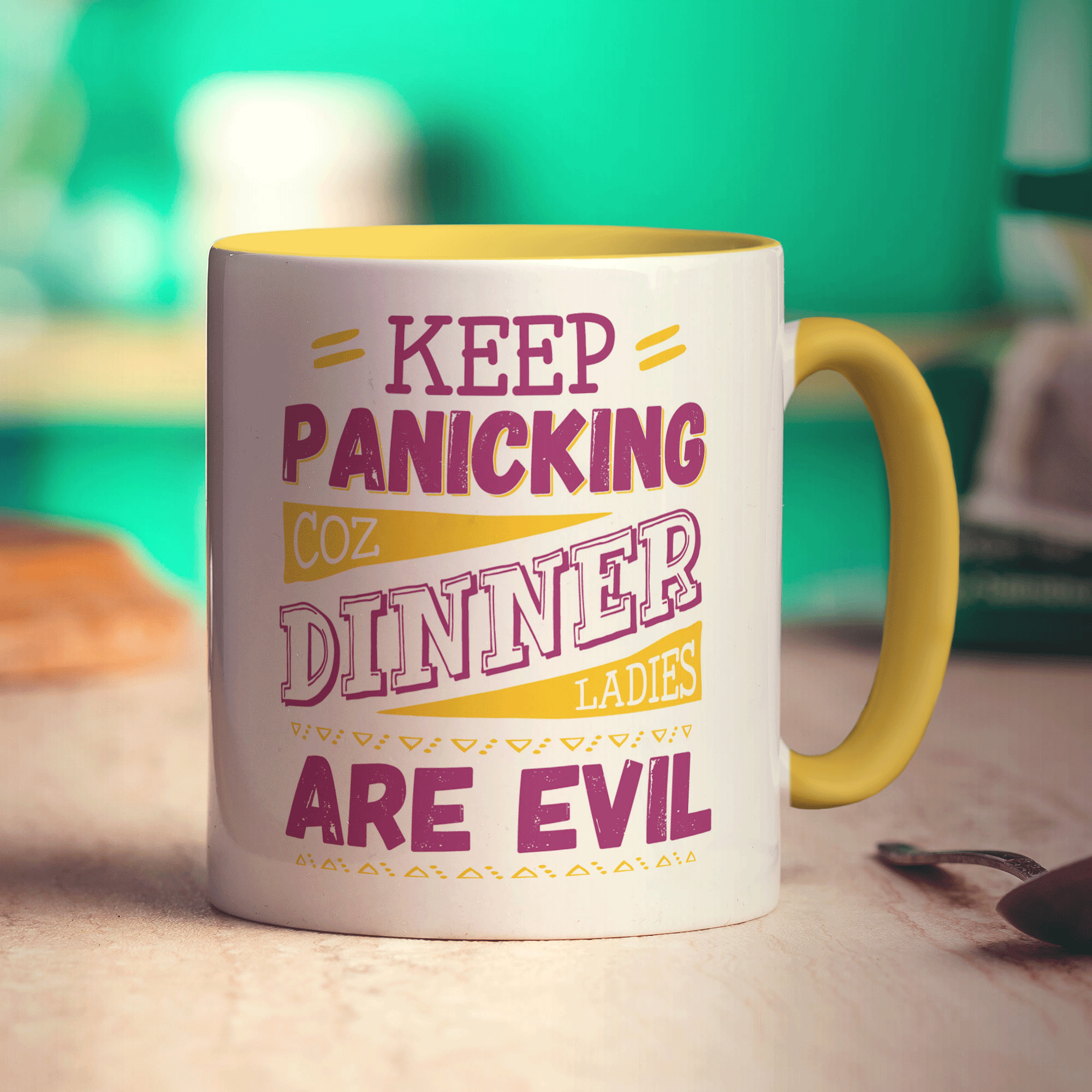 Keep Panicking Coz Dinner Ladies Are Evil Mug - Standard 330ml (11oz) / Yellow