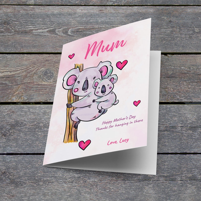 Personalised Koala Mother's Day Card Lying Down