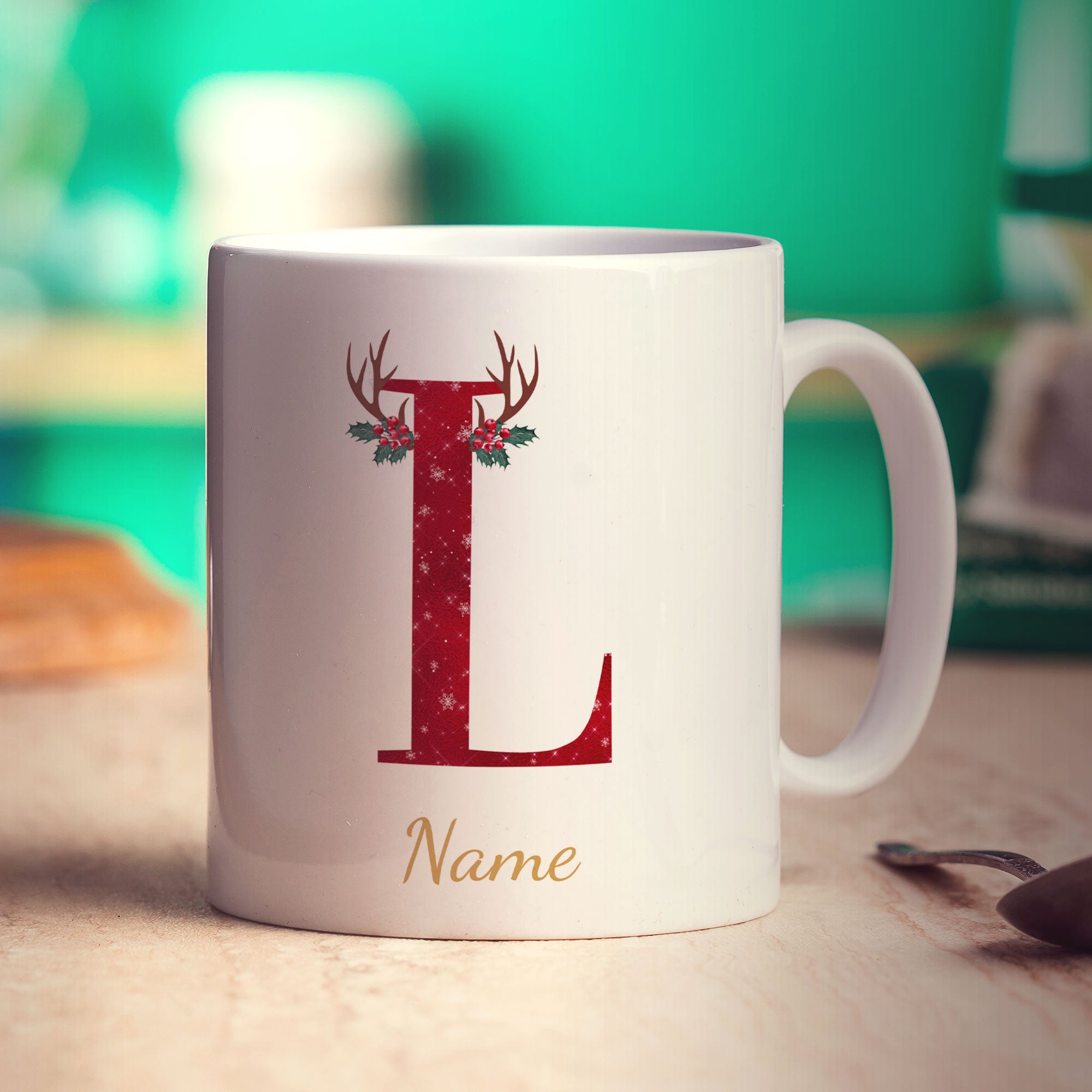 Personalised Festive Initial Mug with Name