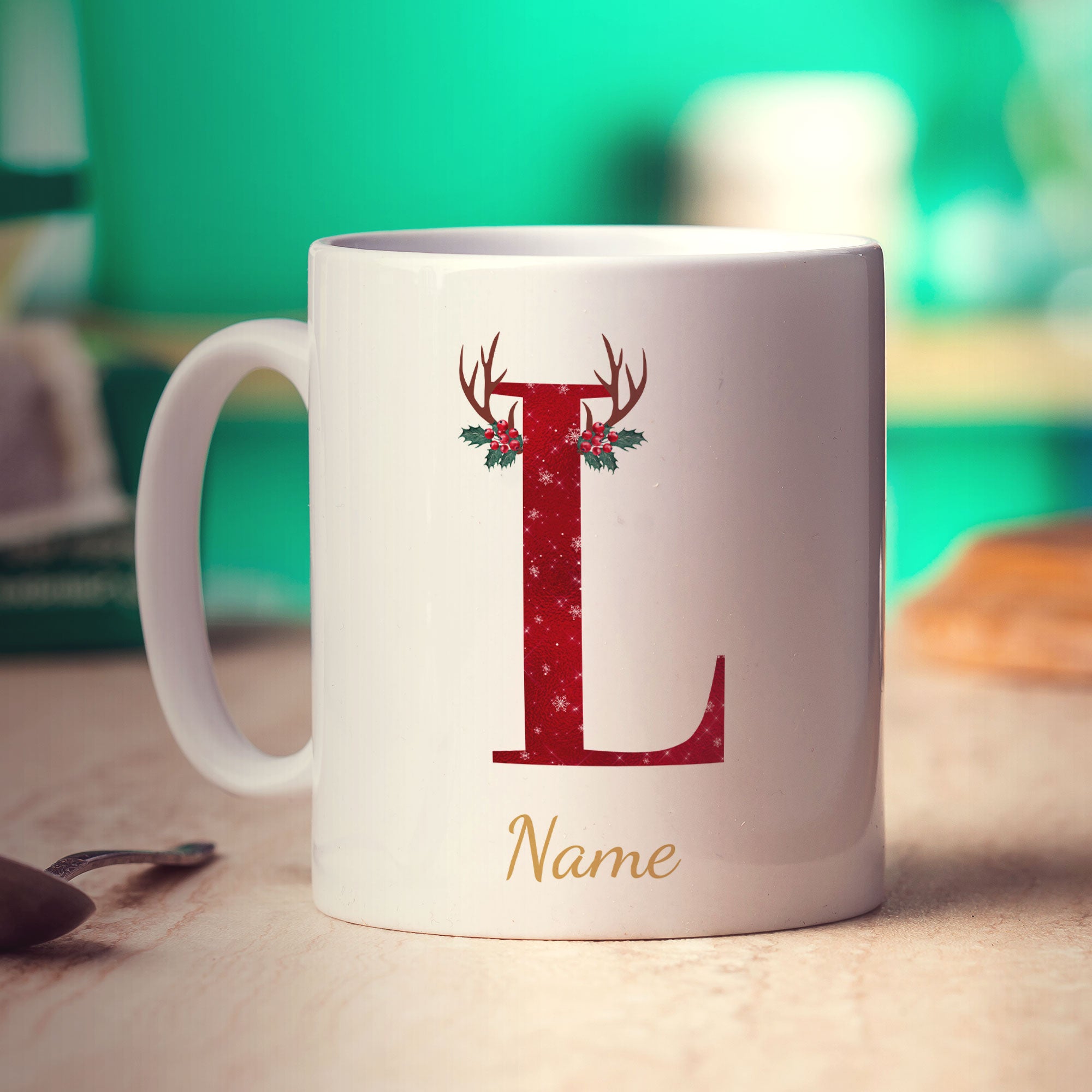 Personalised Festive Initial Mug with Name