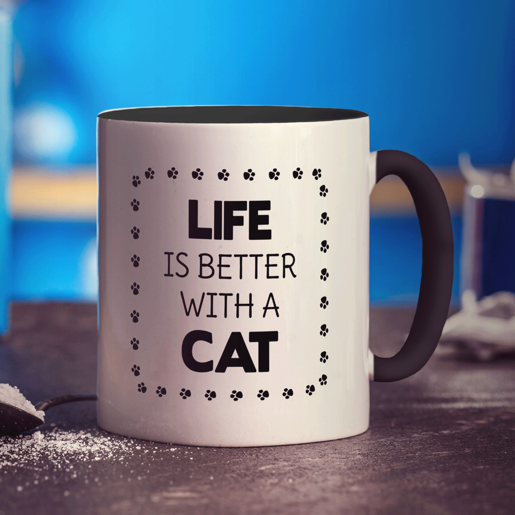 Life is Better with a Cat Personalised Mug - Standard 330ml (11oz) / Black