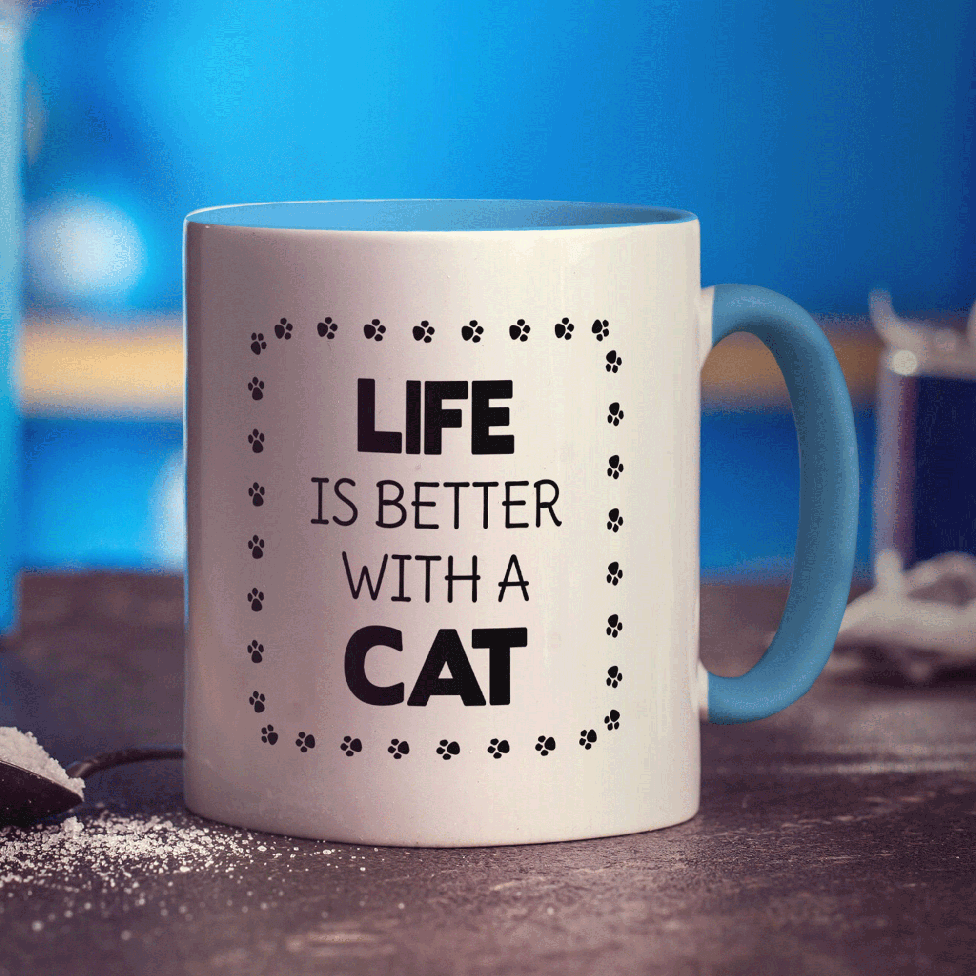 Life is Better with a Cat Personalised Mug - Standard 330ml (11oz) / Blue