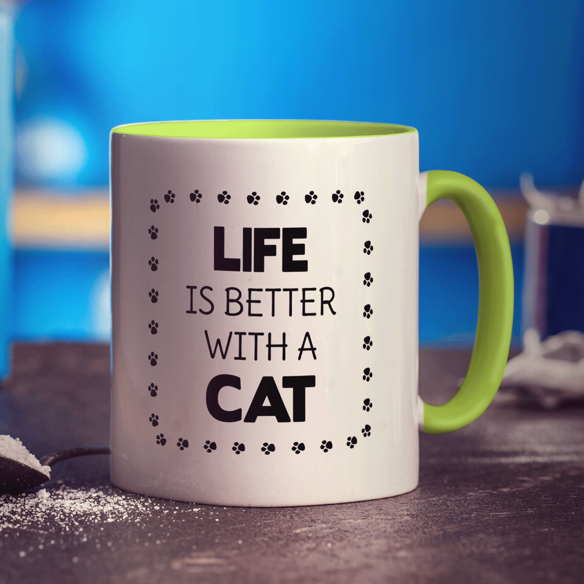 Life is Better with a Cat Personalised Mug - Standard 330ml (11oz) / Green