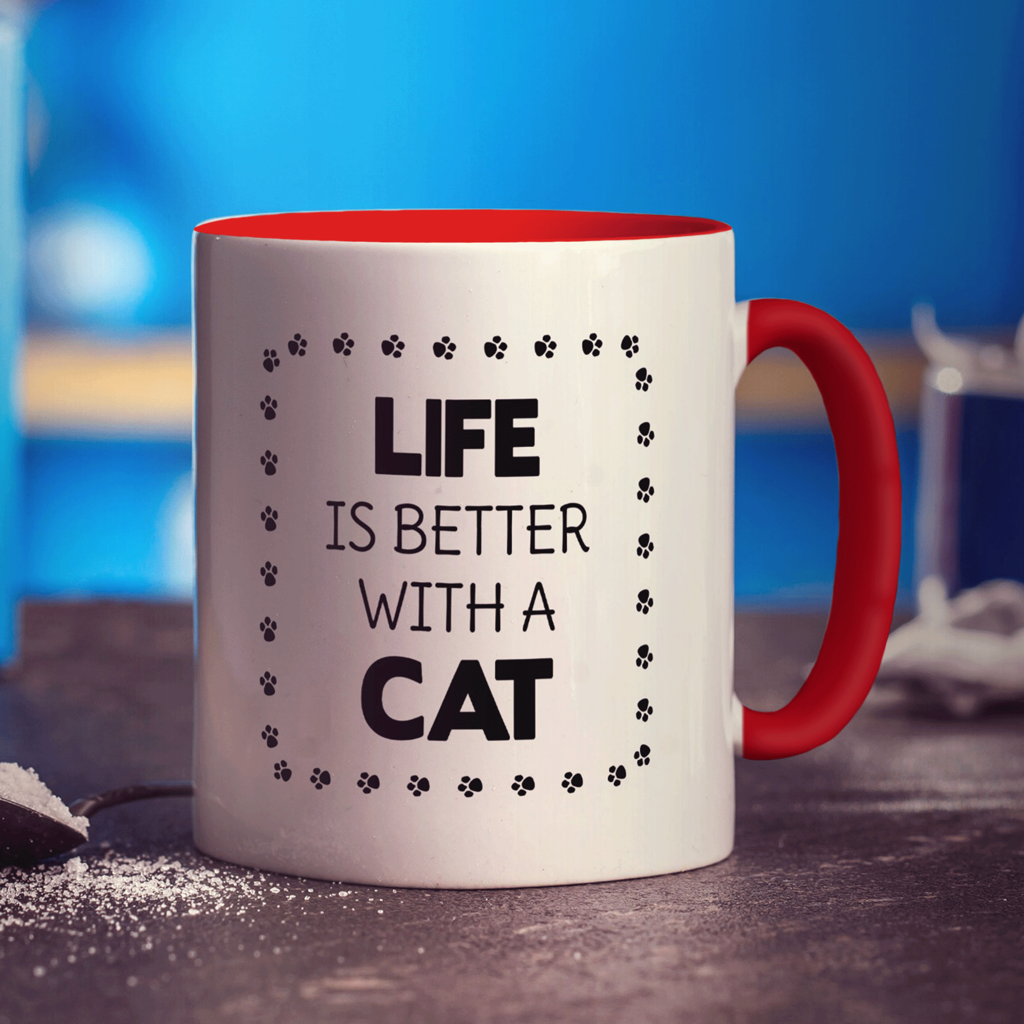 Life is Better with a Cat Personalised Mug - Standard 330ml (11oz) / Red