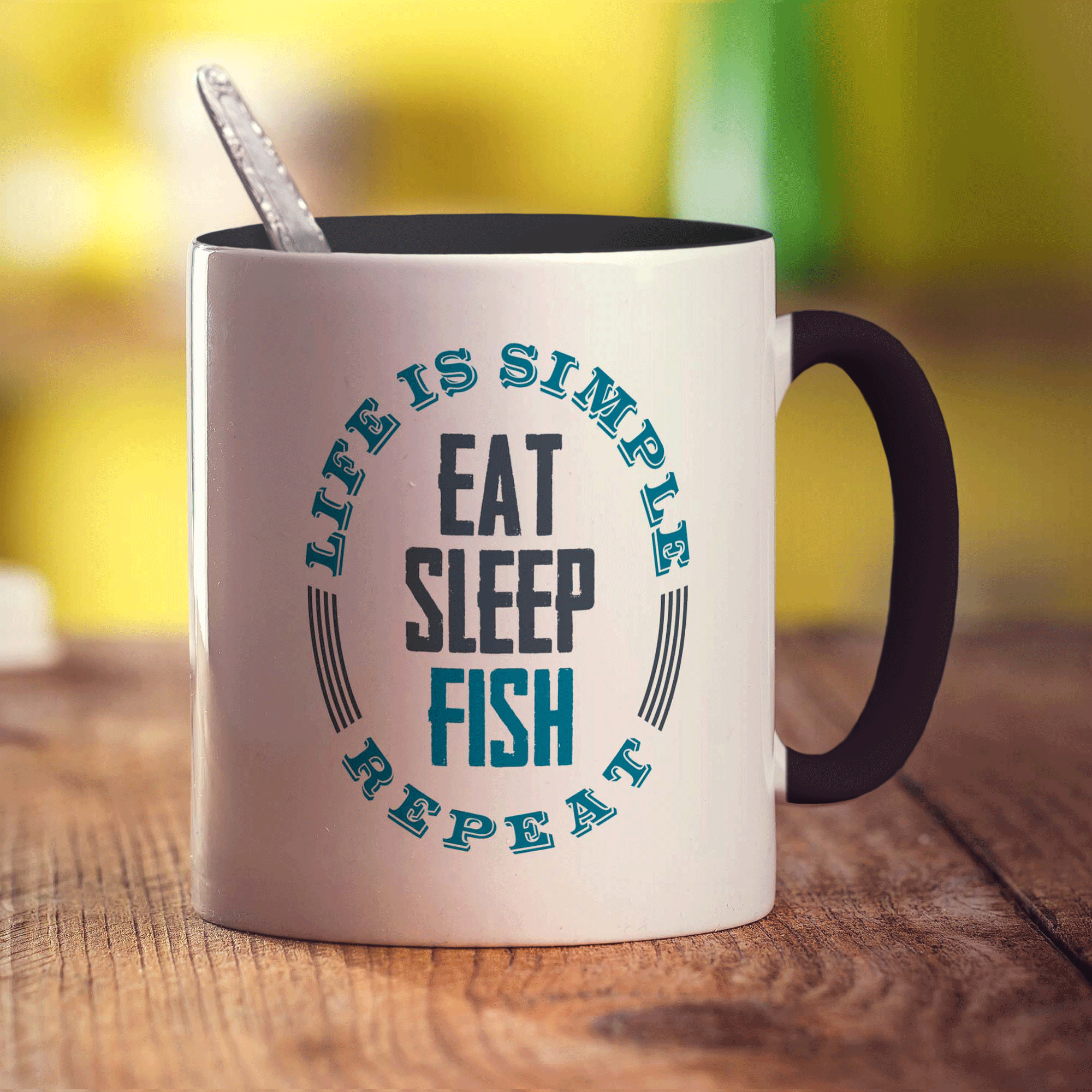 Life is Simple, Eat, Sleep, Fish, Repeat Mug - Standard 330ml (11oz) / Black
