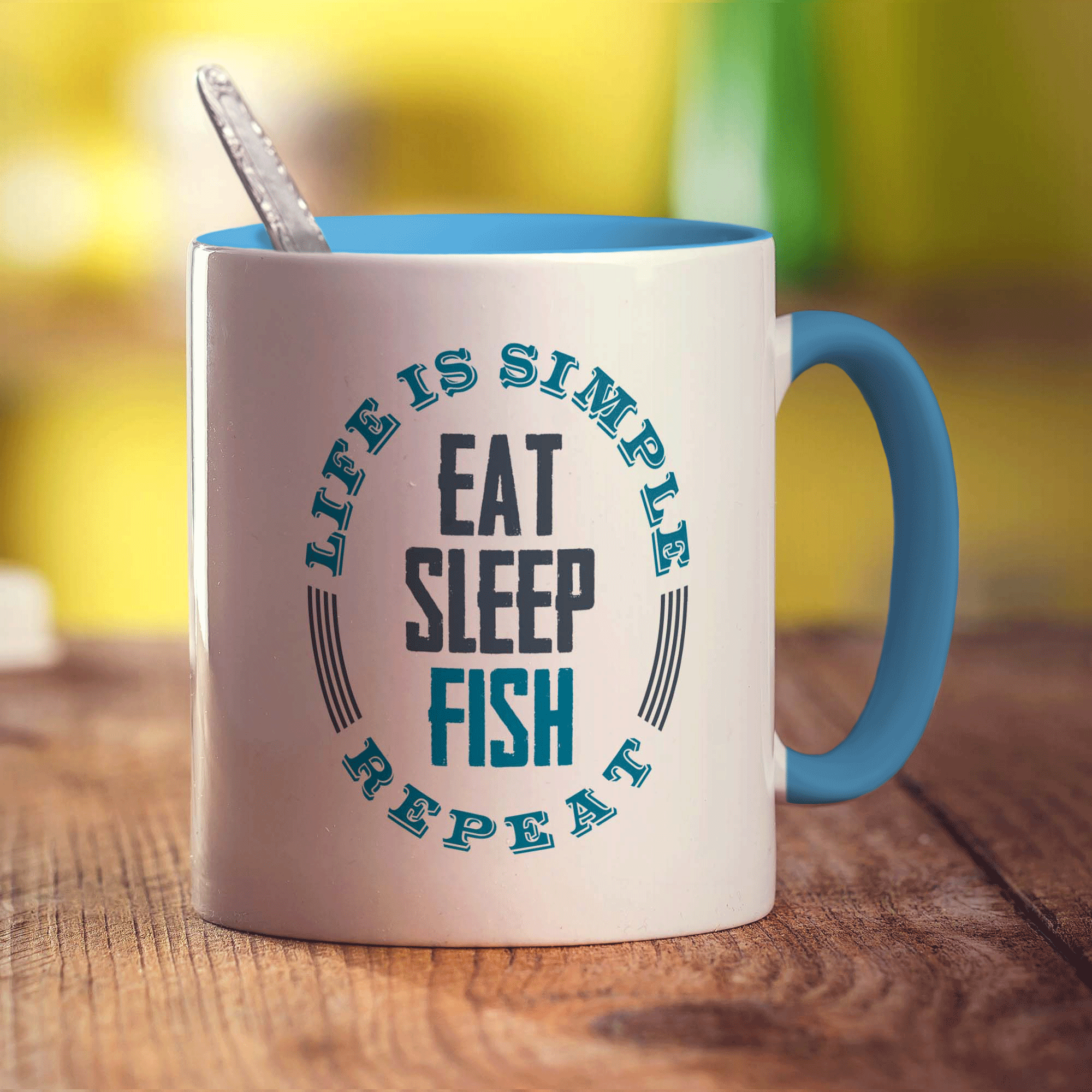 Life is Simple, Eat, Sleep, Fish, Repeat Mug - Standard 330ml (11oz) / Blue