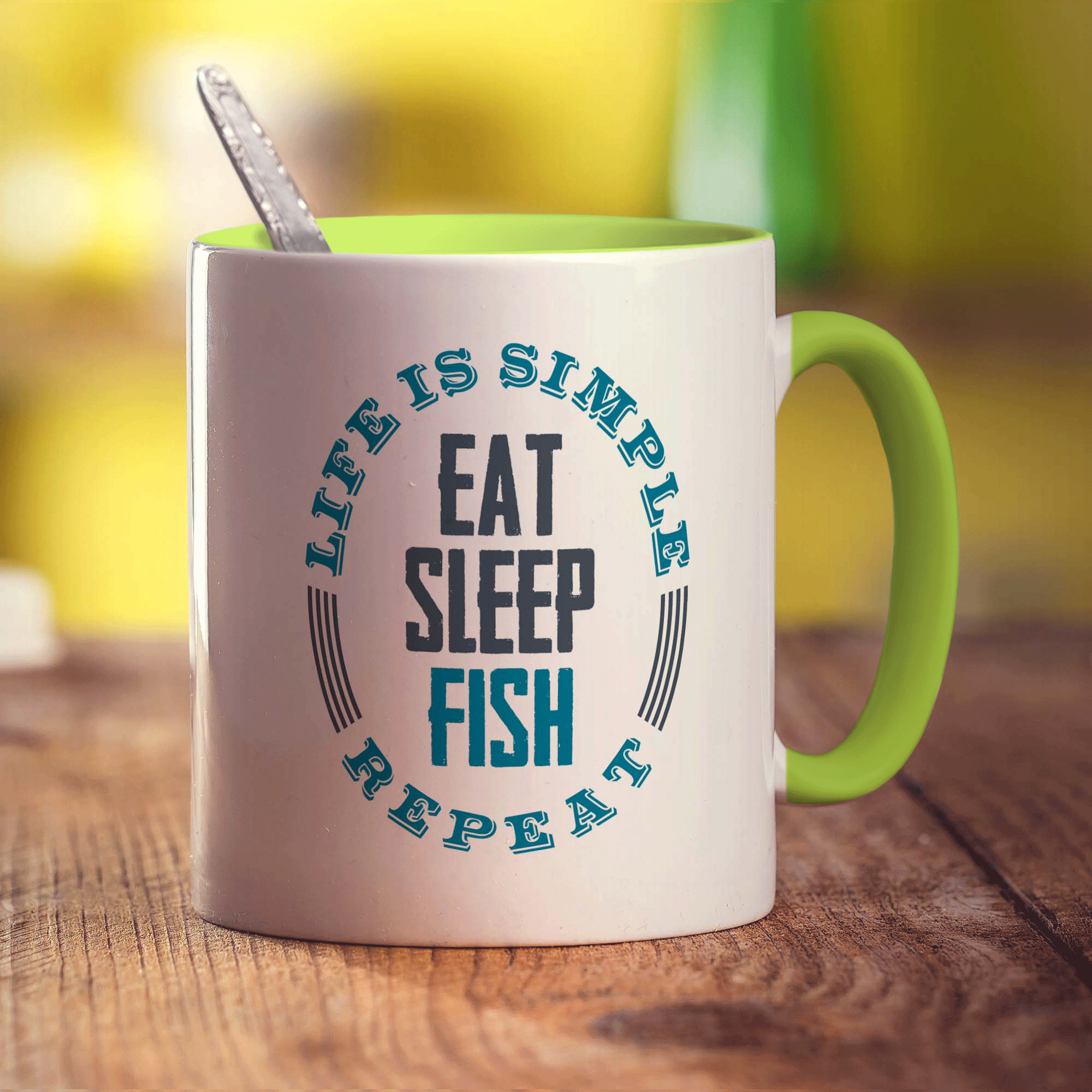 Life is Simple, Eat, Sleep, Fish, Repeat Mug - Standard 330ml (11oz) / Green