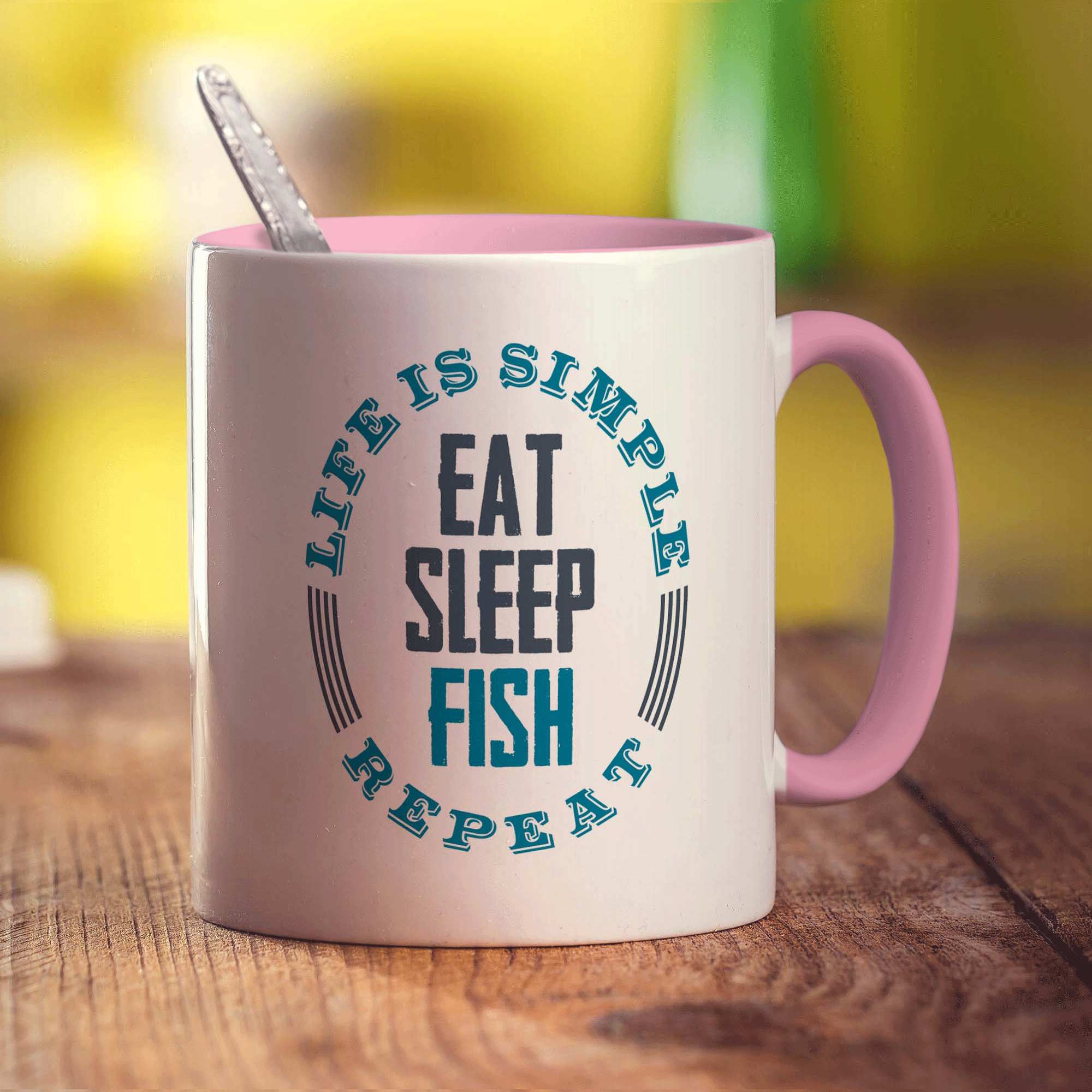 Life is Simple, Eat, Sleep, Fish, Repeat Mug - Standard 330ml (11oz) / Pink