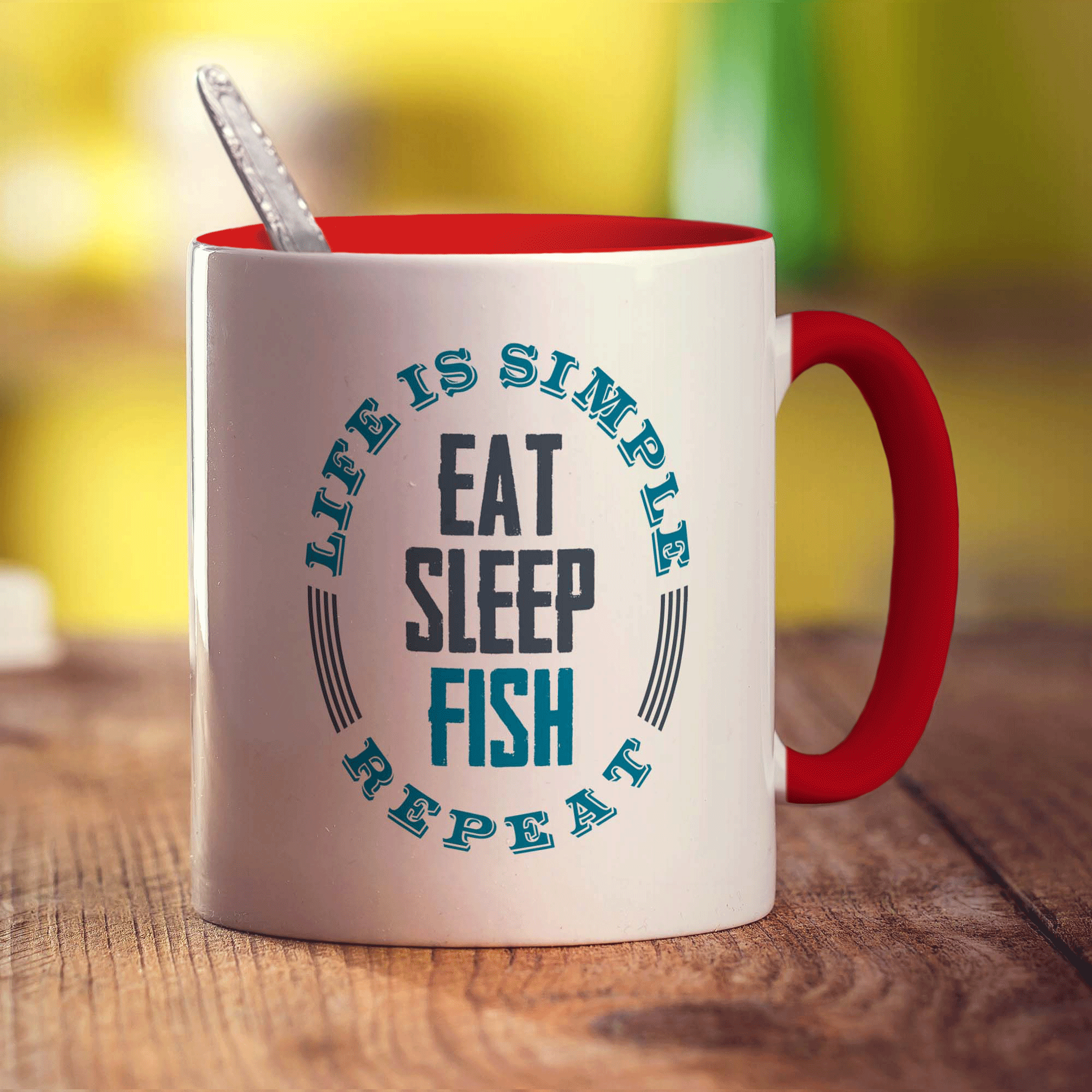 Life is Simple, Eat, Sleep, Fish, Repeat Mug - Standard 330ml (11oz) / Red