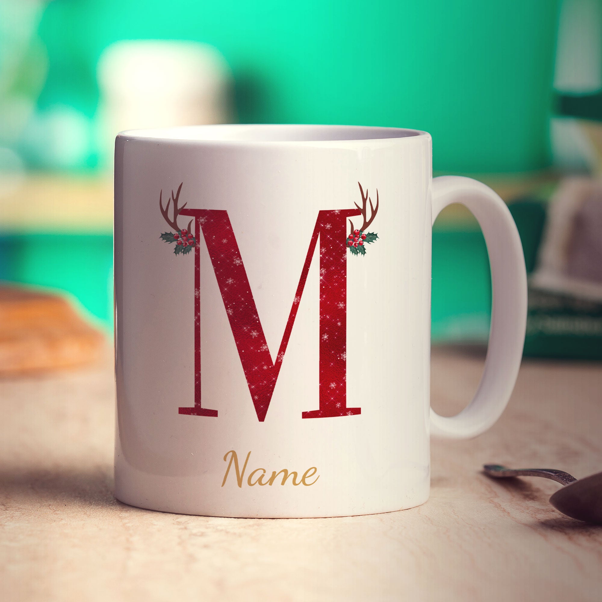 Personalised Festive Initial Mug with Name