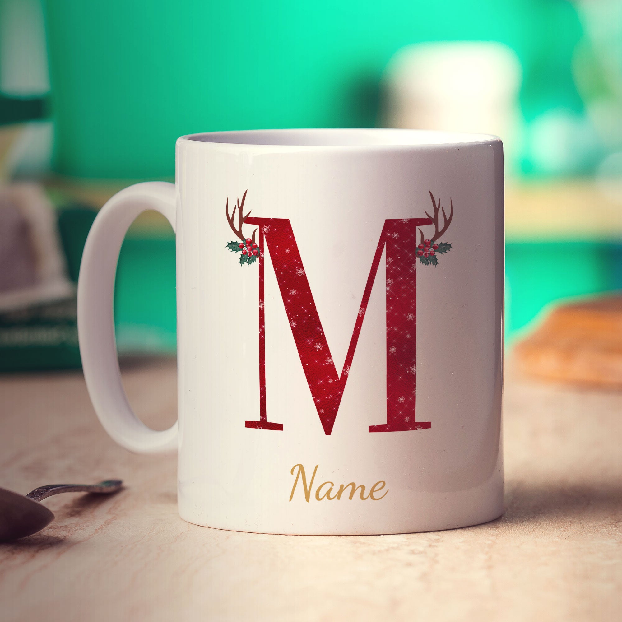 Personalised Festive Initial Mug with Name