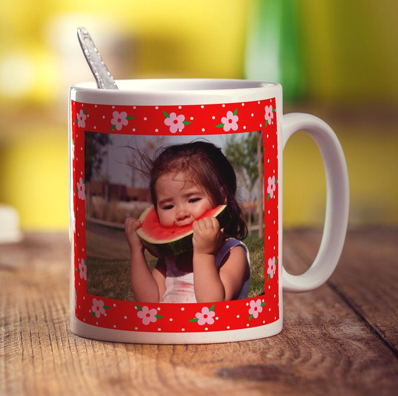 Red Floral Photo Mug