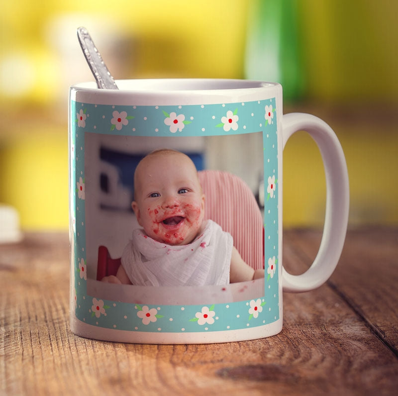 Blue Floral Photo Mug
