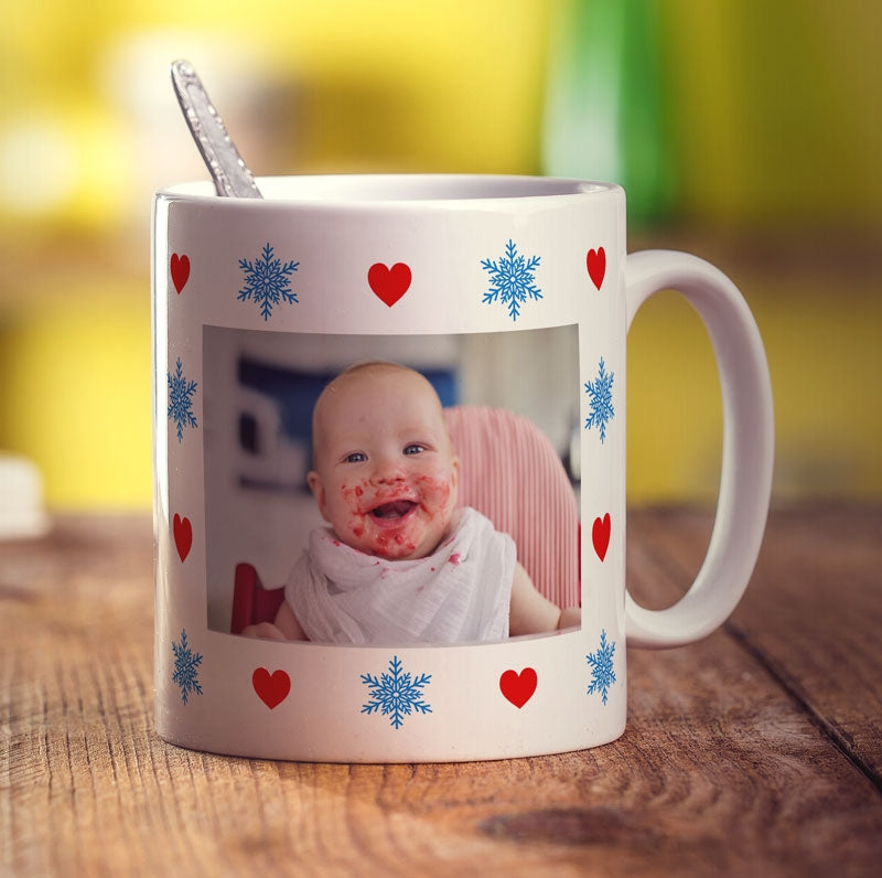 Hearts and Snowflakes Photo Mug