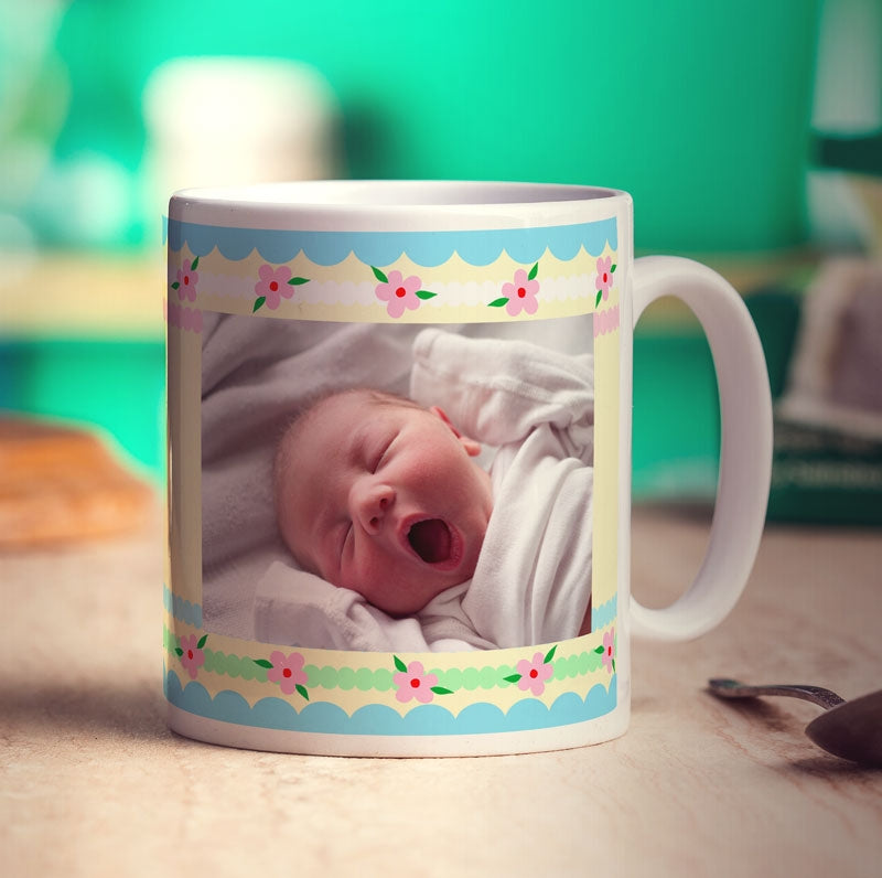 Pretty Stripes and Flowers Photo Mug